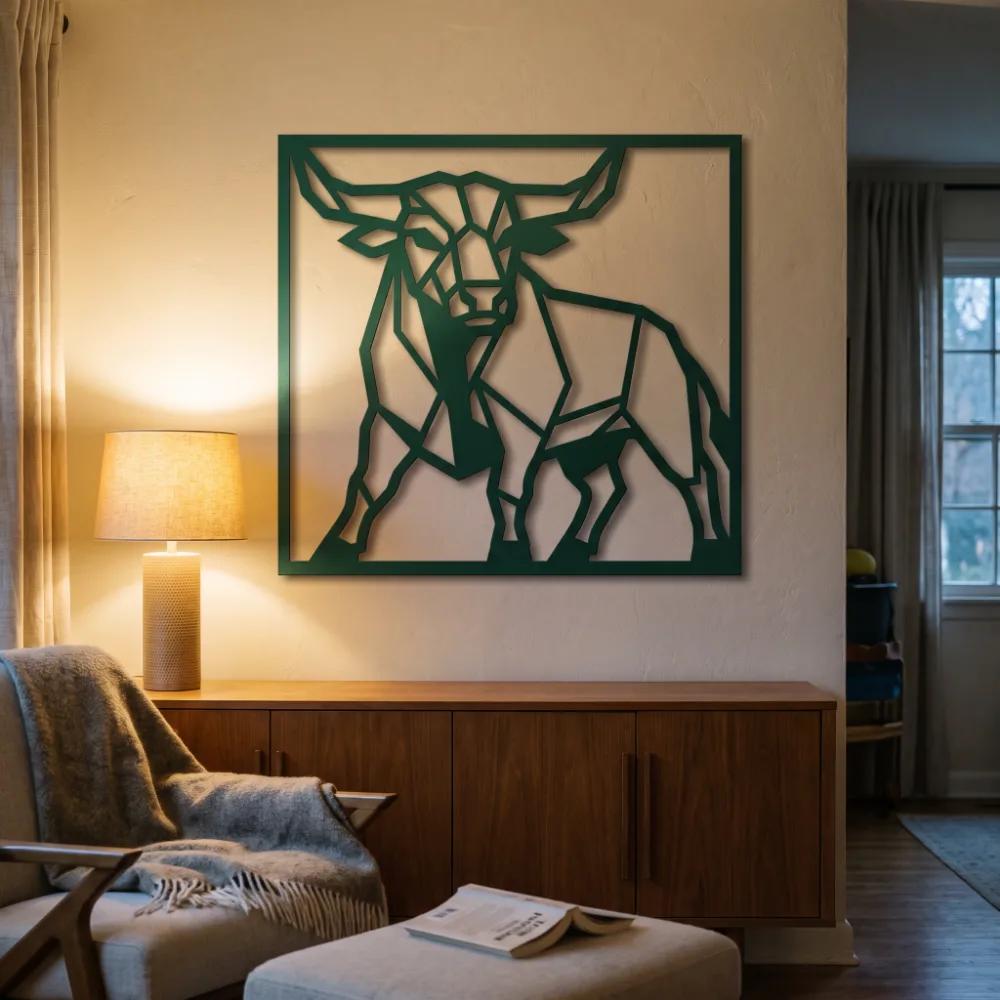 Geometric Bull Metal Wall Art – Stoic Bull, Rustic Living Room Decor — 2