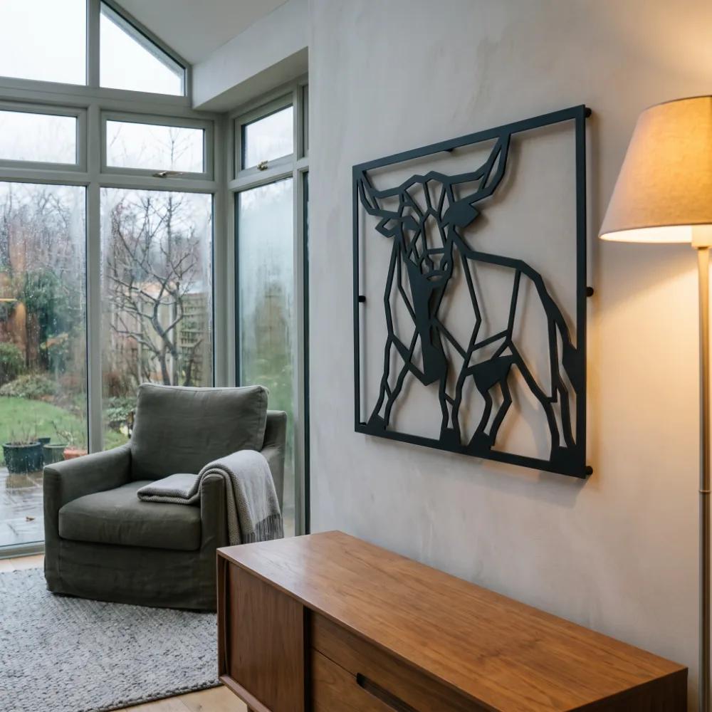 Geometric Bull Metal Wall Art – Stoic Bull, Rustic Living Room Decor — 4