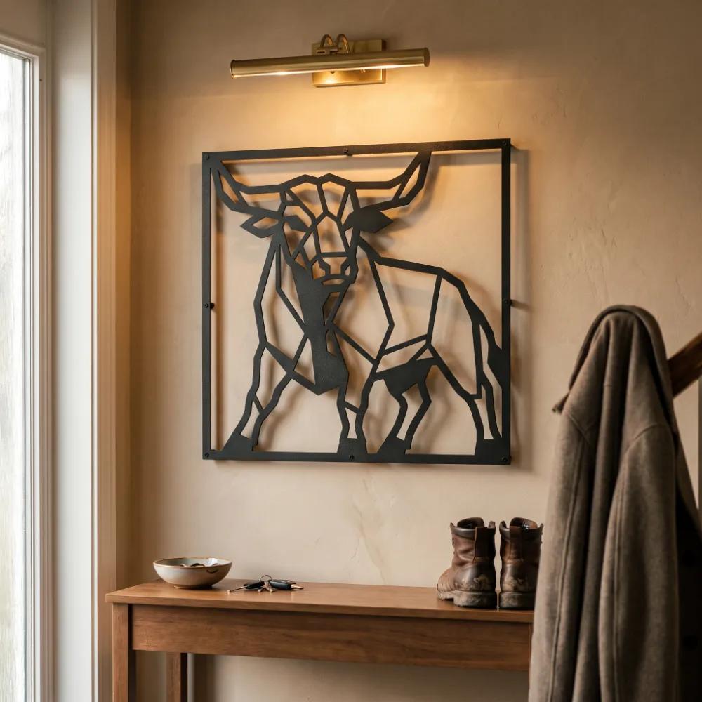 Geometric Bull Metal Wall Art – Stoic Bull, Rustic Living Room Decor — 6