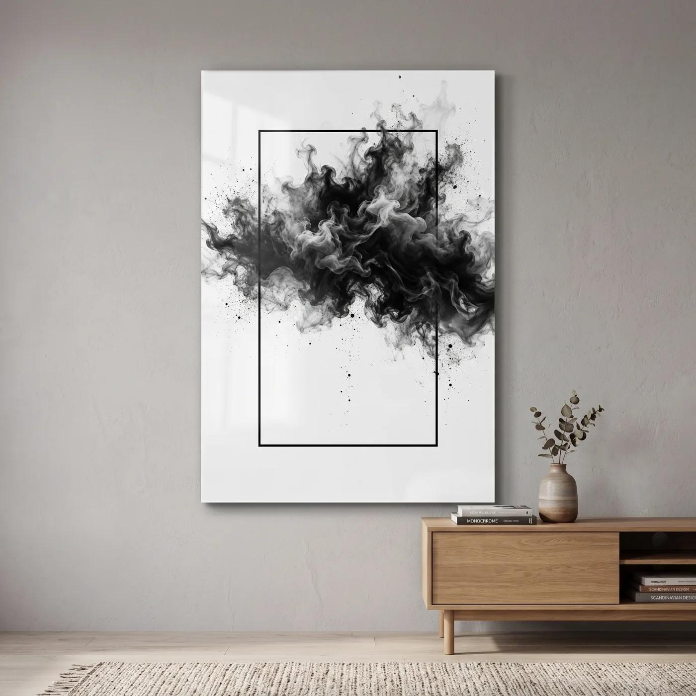 Abstract Black Smoke Wall Art Framed Ink Design | Glass Wall Art