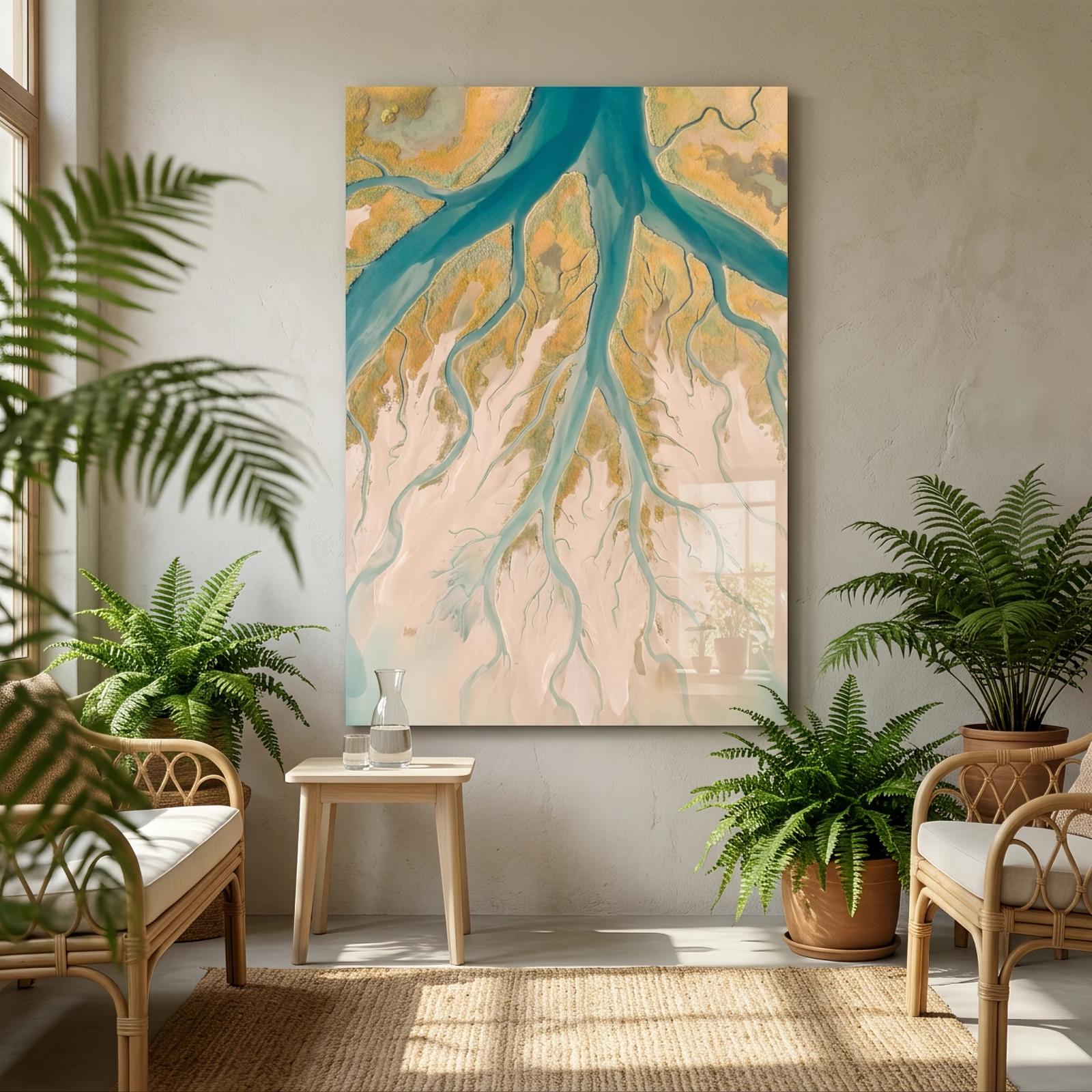 Aerial River Delta Turquoise Coastal Glass Wall Art — 2