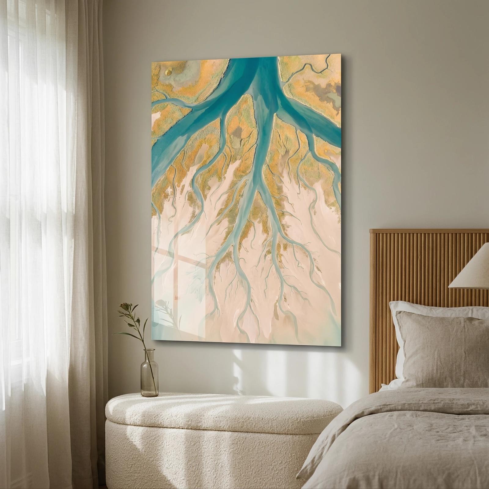 Aerial River Delta Turquoise Coastal Glass Wall Art — 3