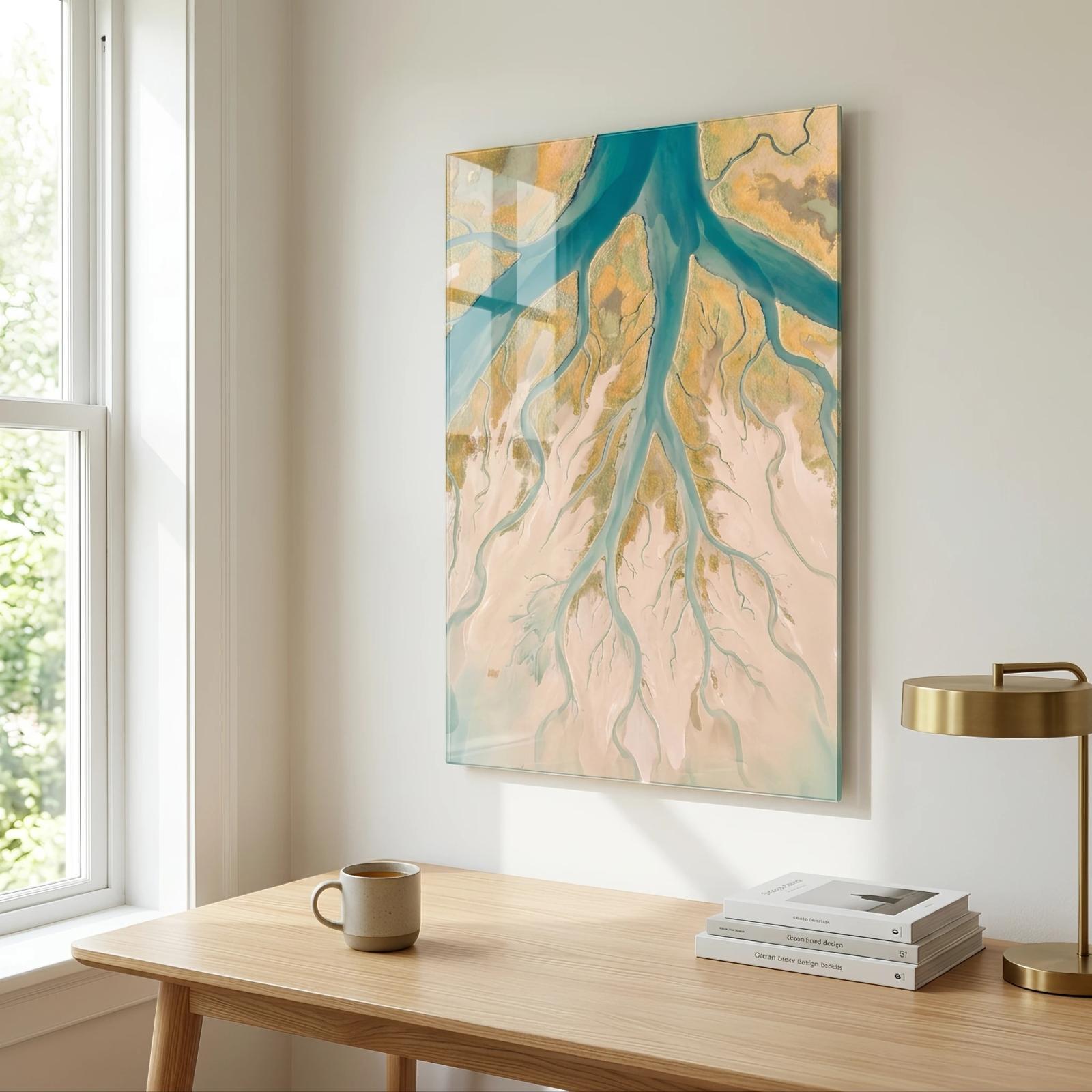 Aerial River Delta Turquoise Coastal Glass Wall Art — 4