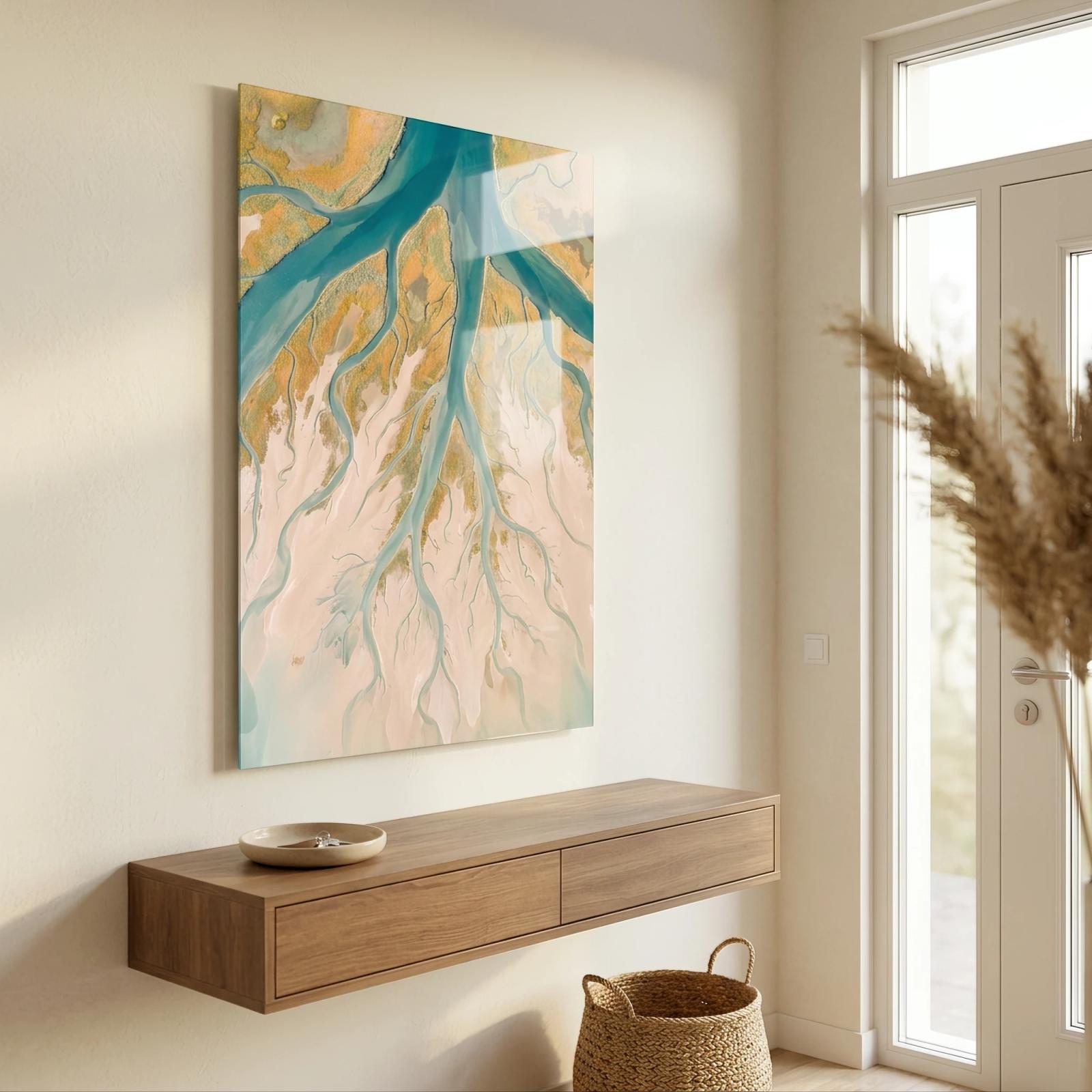 Aerial River Delta Turquoise Coastal Glass Wall Art — 5
