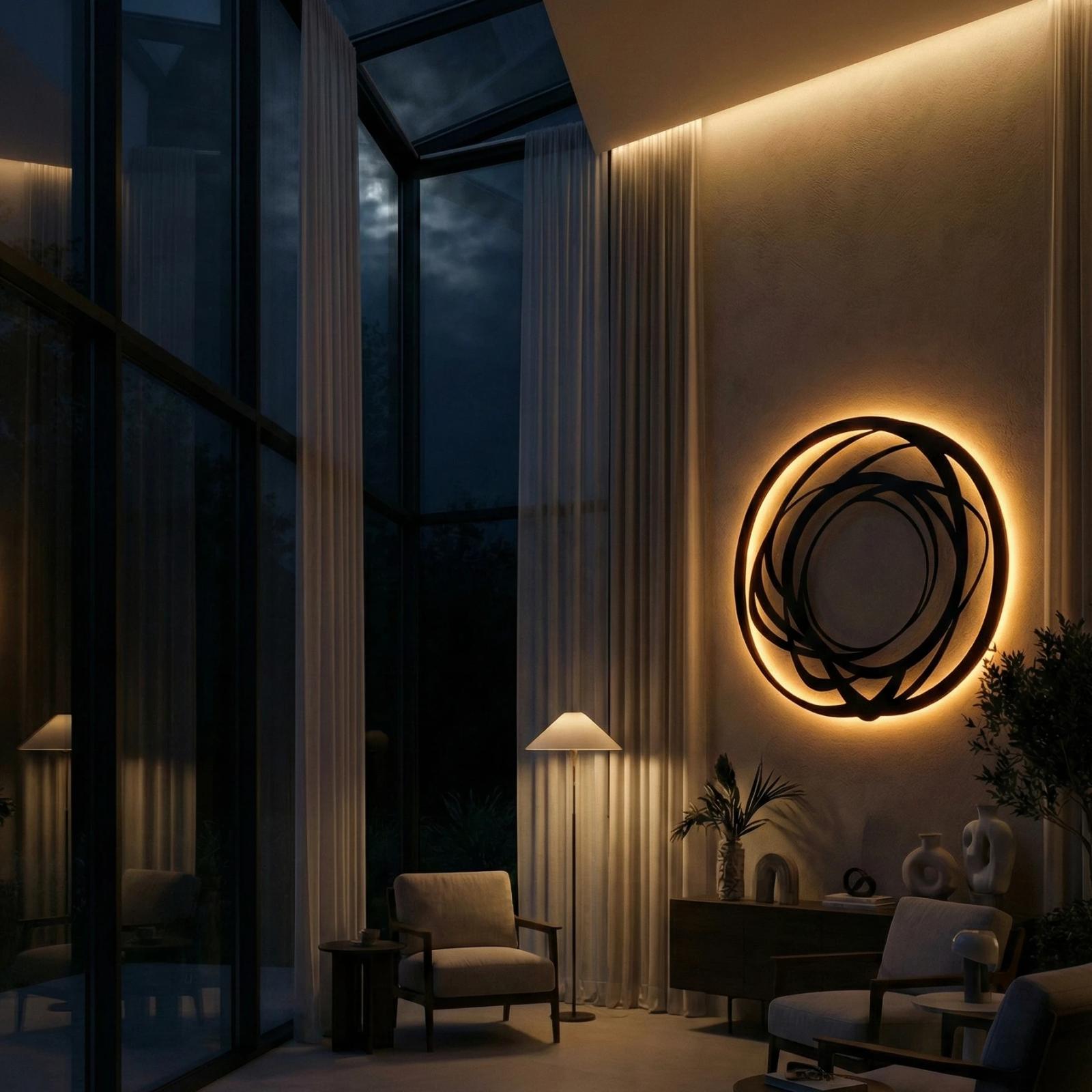 Abstract Circular Circle Metal Wall Art – Orbital Swirl, Modern Living Room Decor — 3
