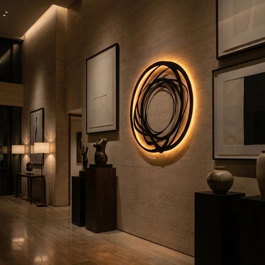 Abstract Circular Circle Metal Wall Art – Orbital Swirl, Modern Living Room Decor — 4