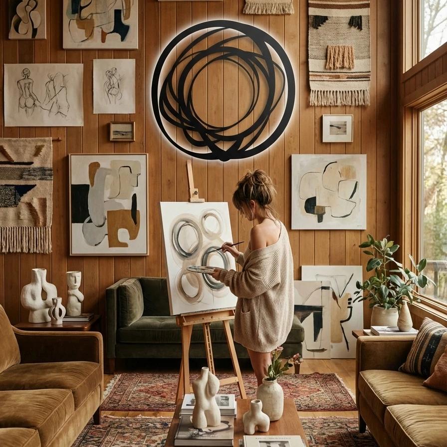 Abstract Circular Circle Metal Wall Art – Orbital Swirl, Modern Living Room Decor — 5