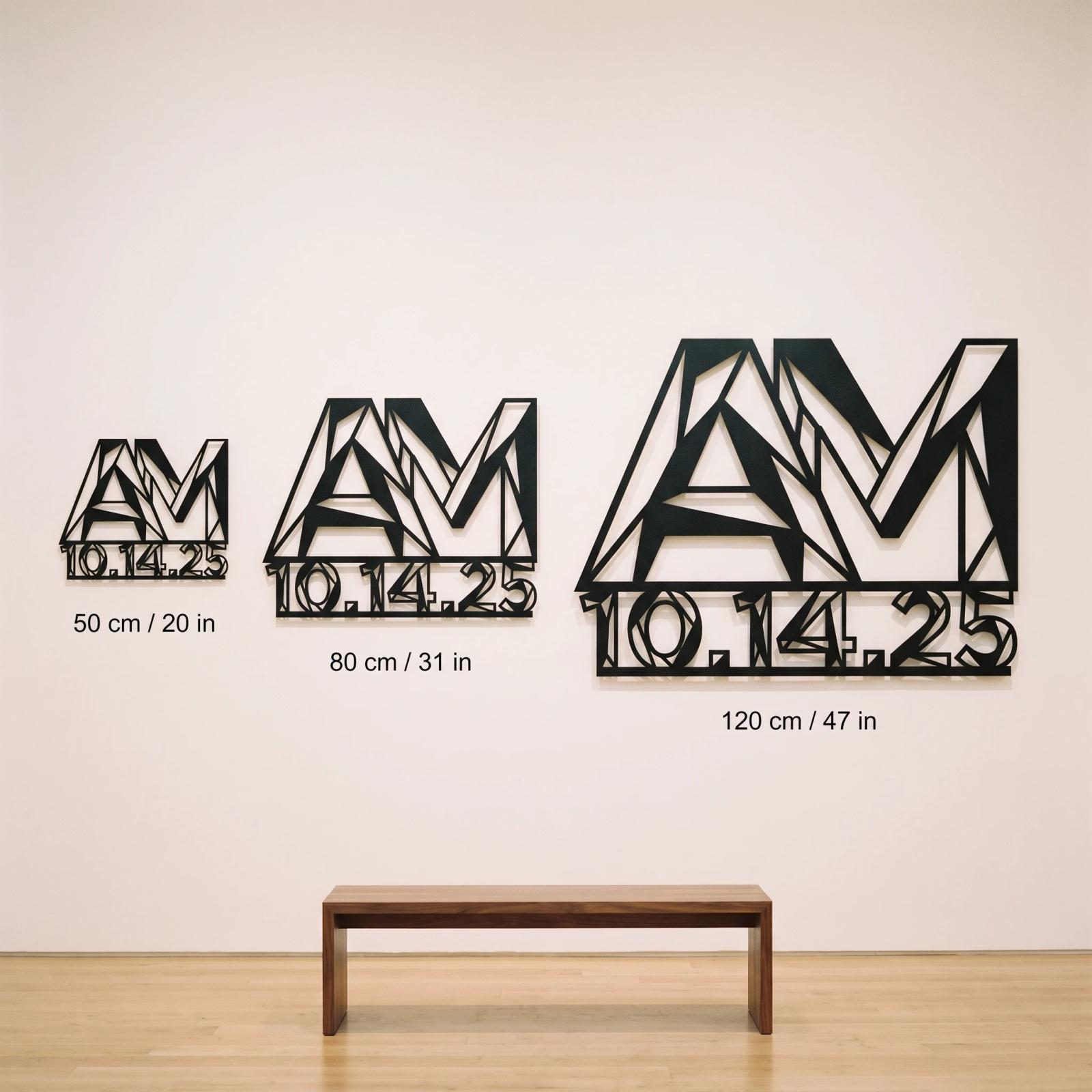 Custom Geometric Initials Metal Wall Art – Fractured Date, Modern Anniversary Decor — 10