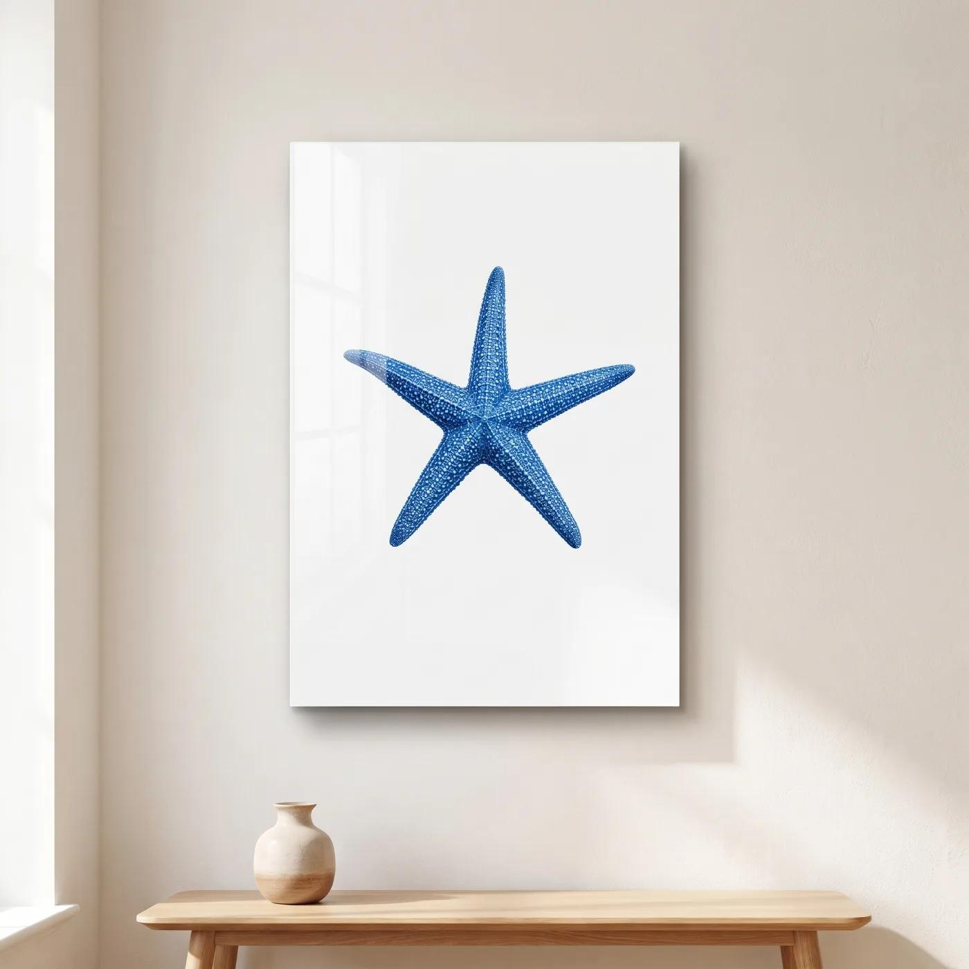 Blue Starfish Coastal Wall Art Nautical Sea Life | Glass Wall Art