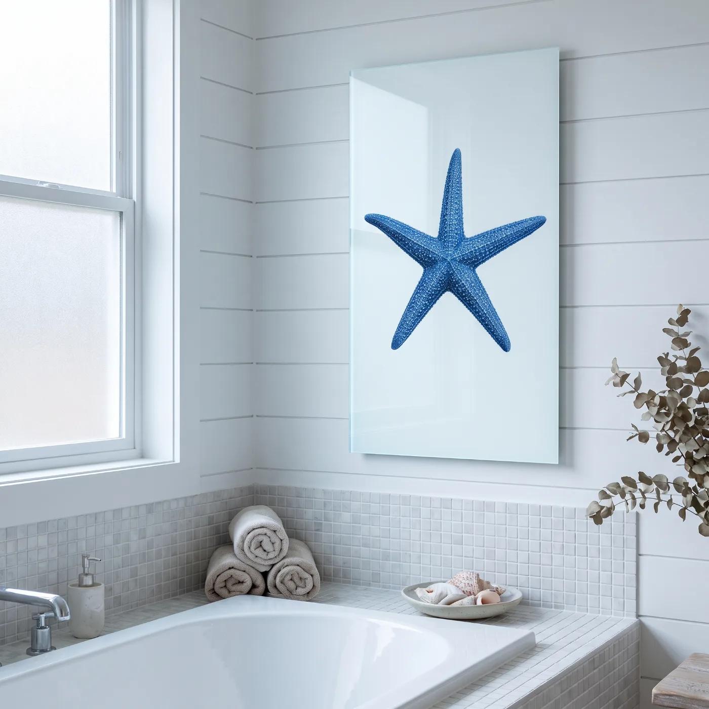 Blue Starfish Coastal Wall Art Nautical Sea Life | Glass Wall Art — 2