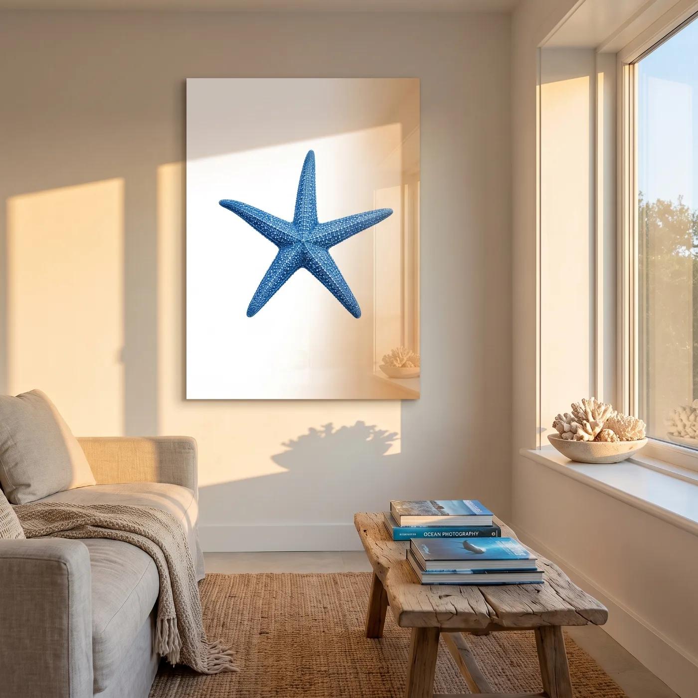 Blue Starfish Coastal Wall Art Nautical Sea Life | Glass Wall Art — 3