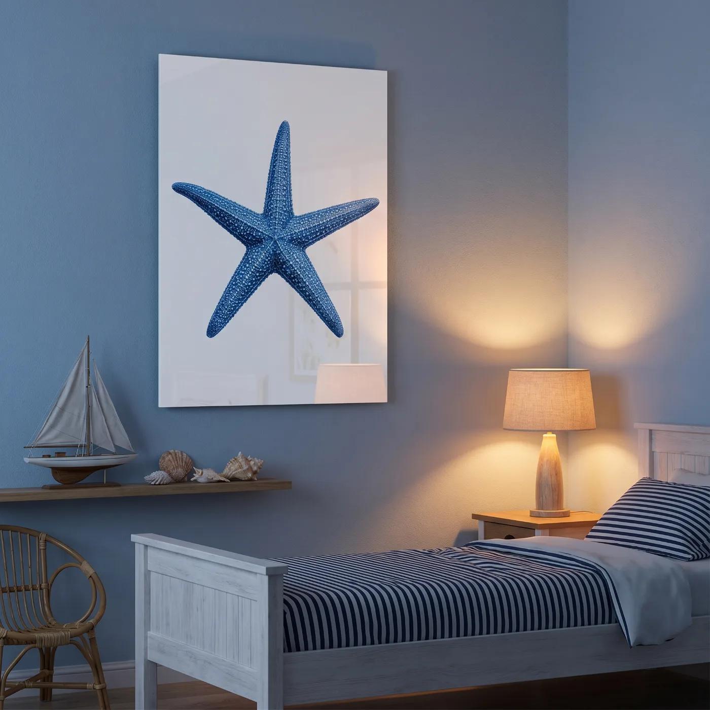Blue Starfish Coastal Wall Art Nautical Sea Life | Glass Wall Art — 4