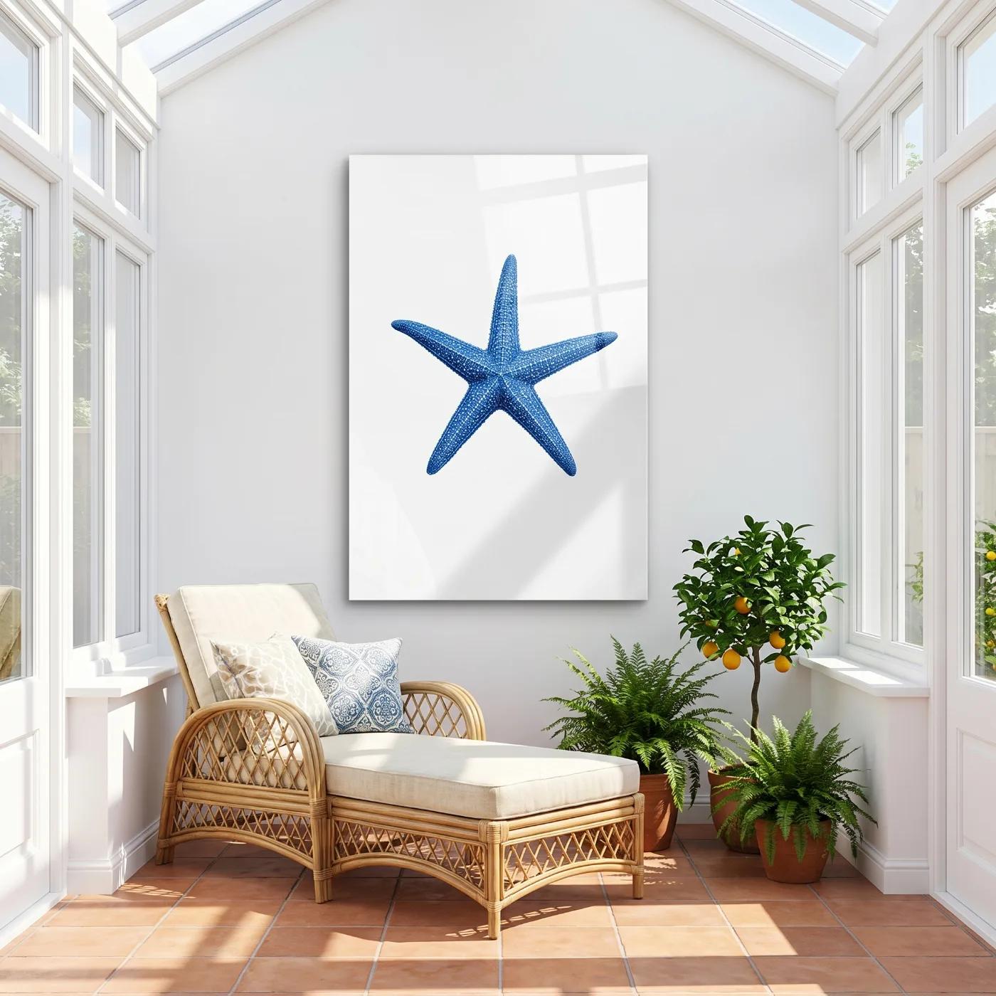 Blue Starfish Coastal Wall Art Nautical Sea Life | Glass Wall Art — 5