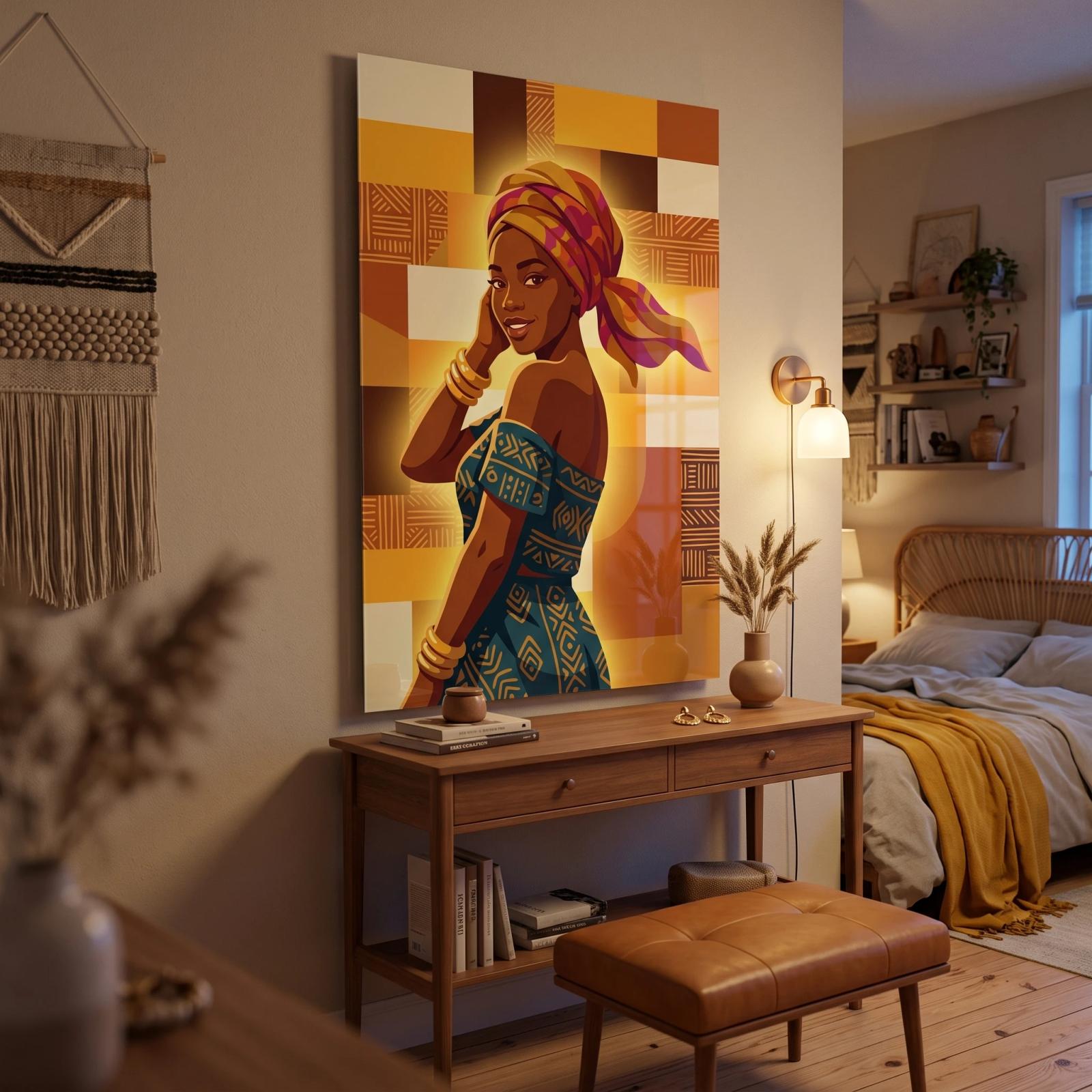 African Woman Glass Wall Art Vibrant Portrait | Glass Wall Art — 3