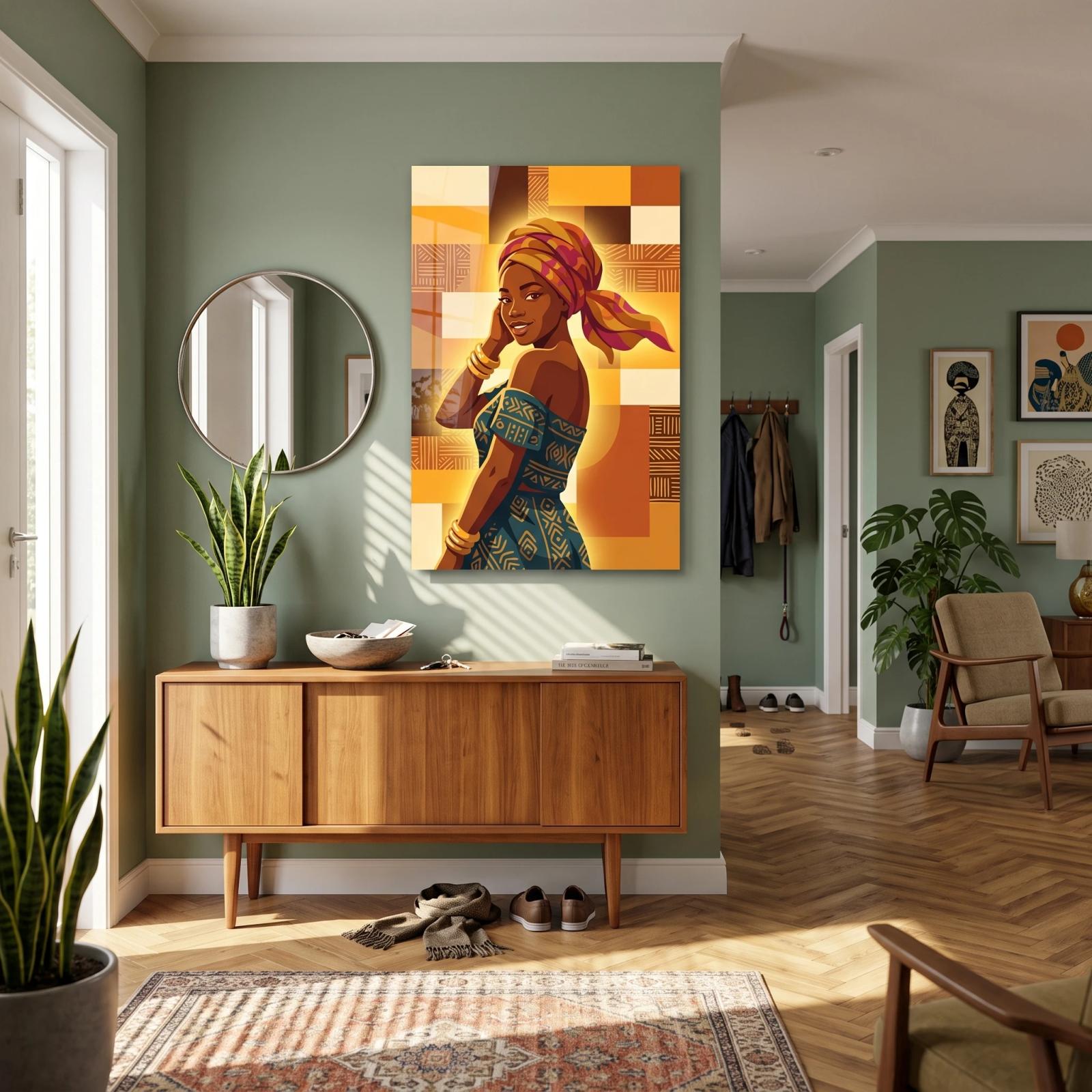 African Woman Glass Wall Art Vibrant Portrait | Glass Wall Art — 4