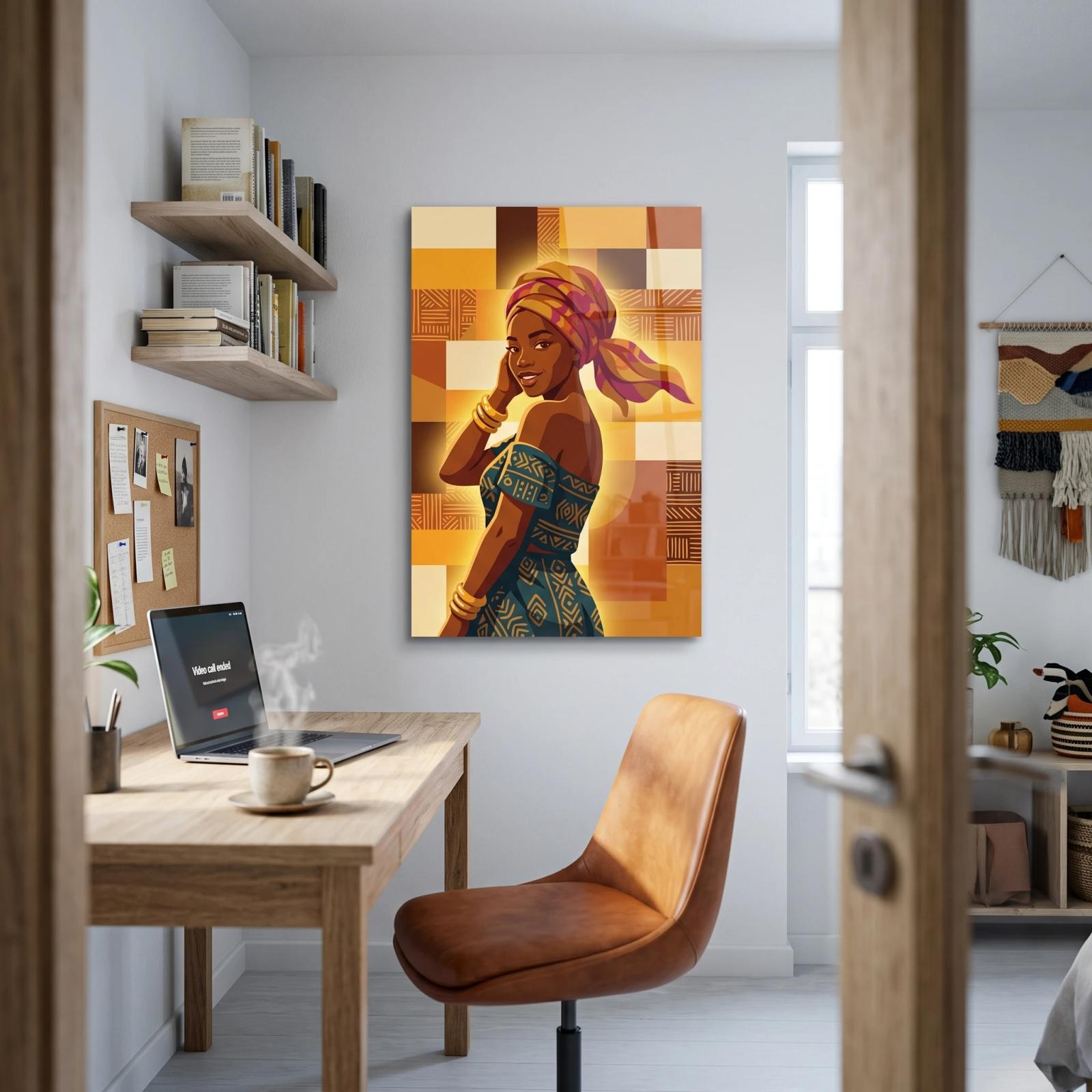 African Woman Glass Wall Art Vibrant Portrait | Glass Wall Art — 5