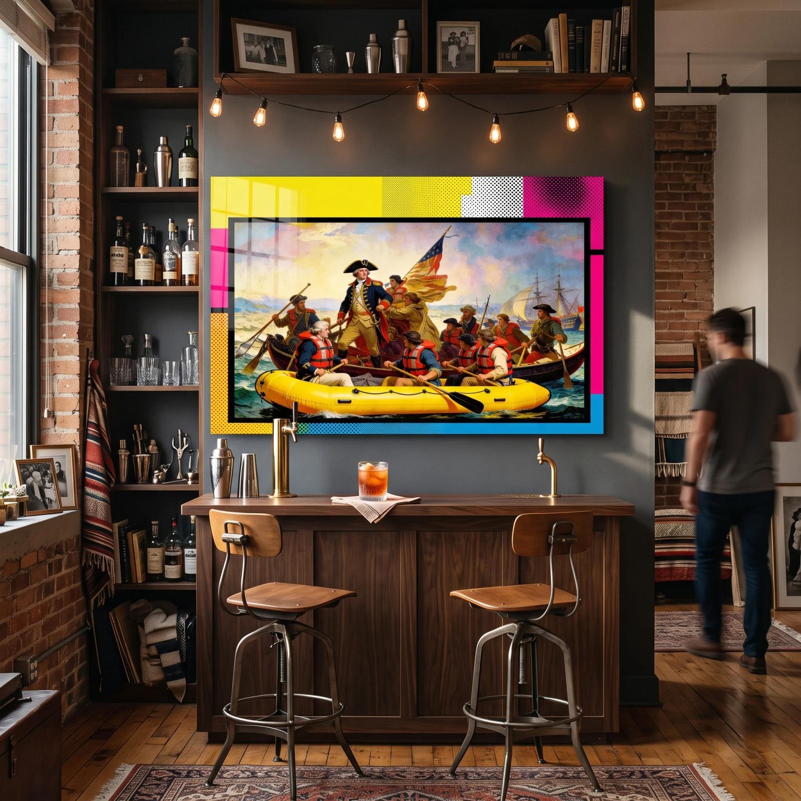 Pop Art Washington Crossing Historic Parody Glass Wall Art