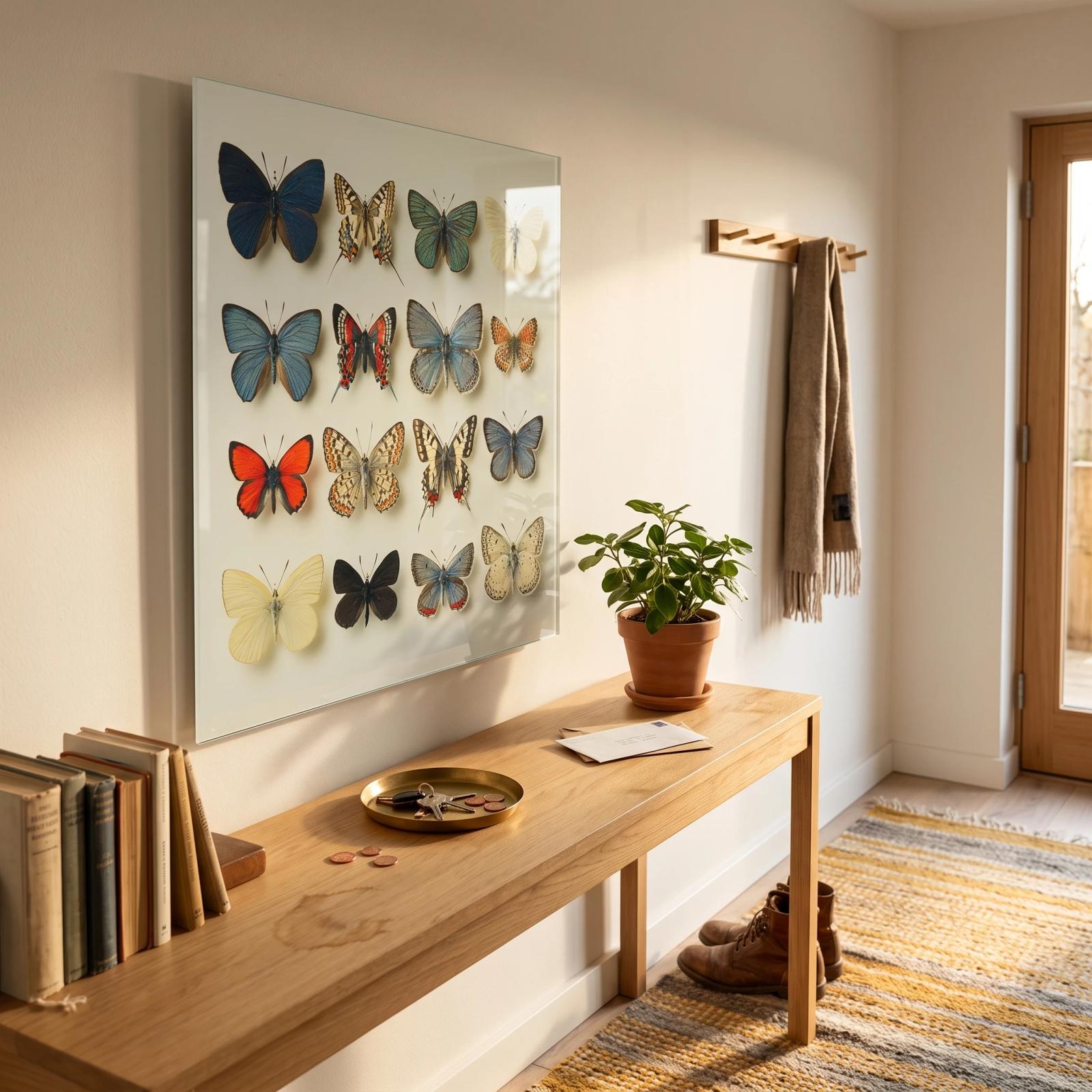 Vintage Butterfly Grid Glass Art Minimalist Wall Print | Glass Wall Decor — 3