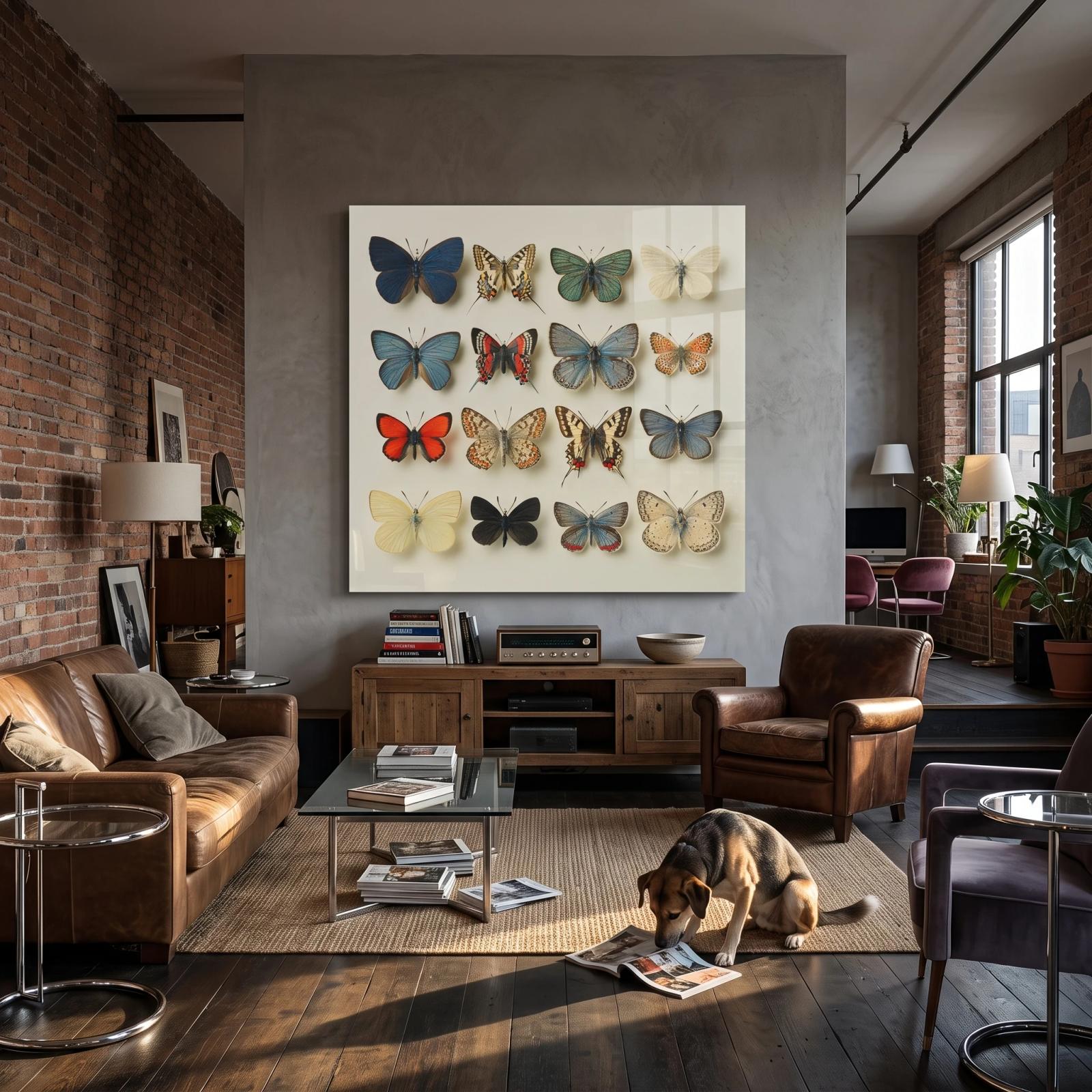 Vintage Butterfly Grid Glass Art Minimalist Wall Print | Glass Wall Decor — 4