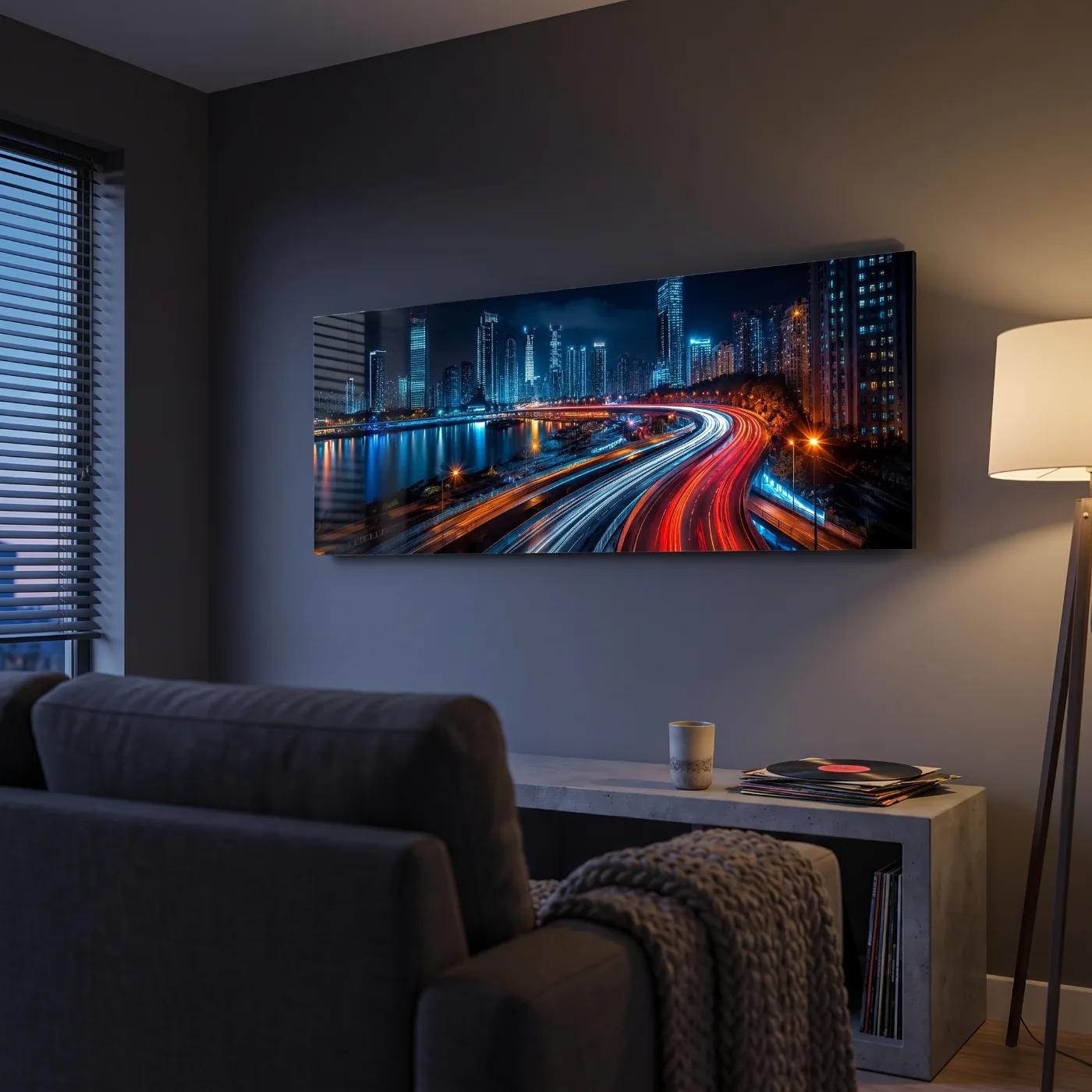 City Skyline Wall Art Night Traffic Light Trails | Glass Wall Art — 3