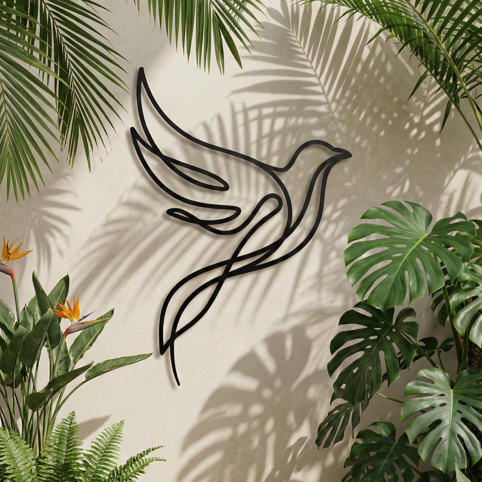 One Line Flying Bird Metal Wall Art – Soaring Dove, Minimalist Living Room Decor