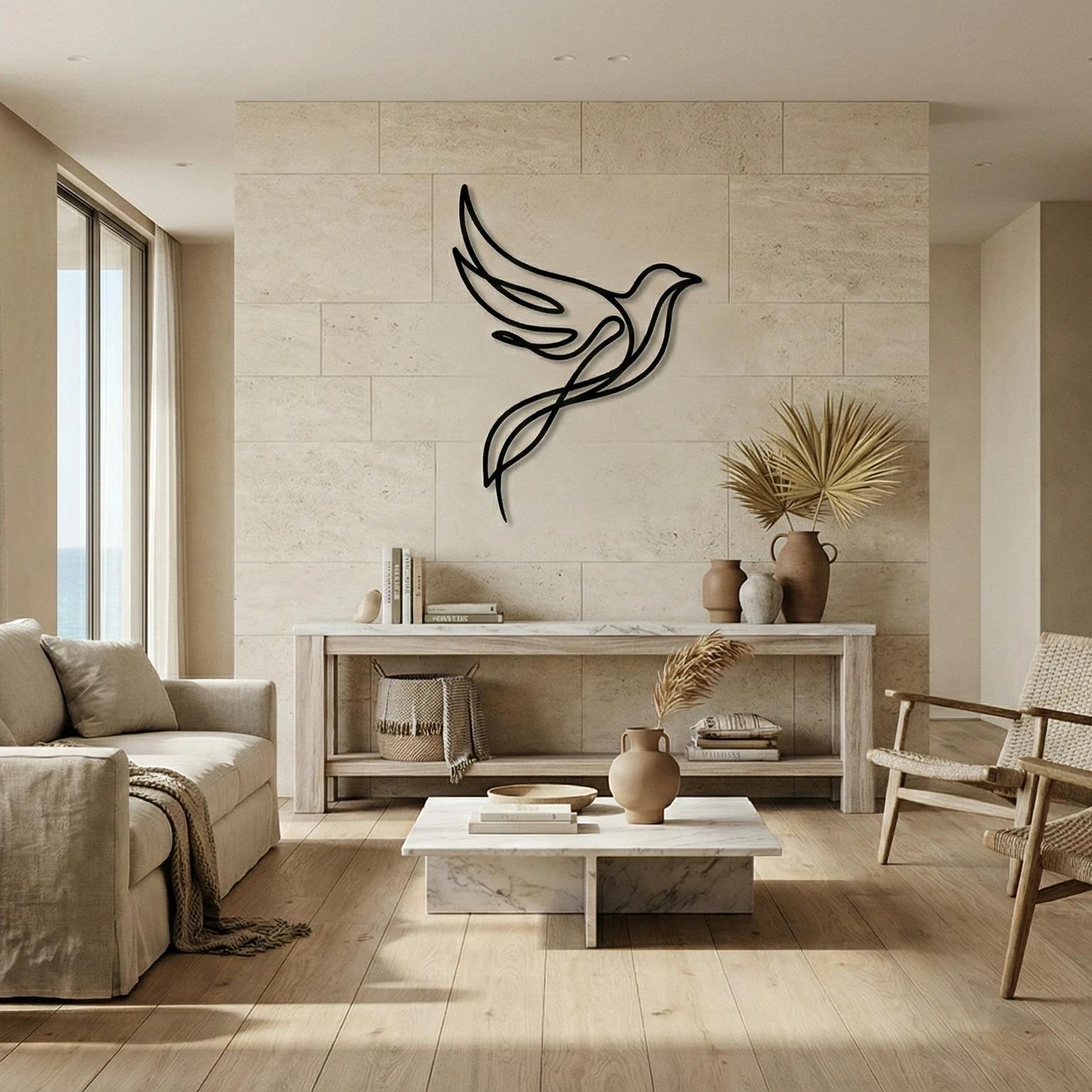 One Line Flying Bird Metal Wall Art – Soaring Dove, Minimalist Living Room Decor — 3