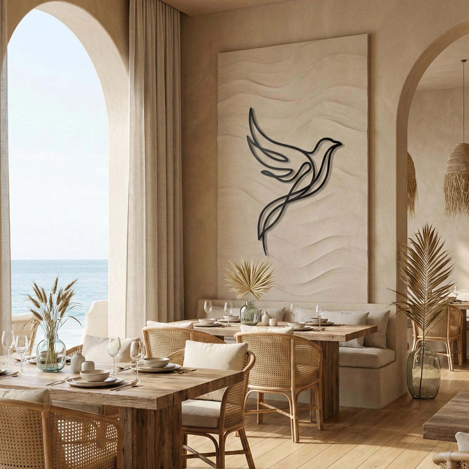One Line Flying Bird Metal Wall Art – Soaring Dove, Minimalist Living Room Decor — 6