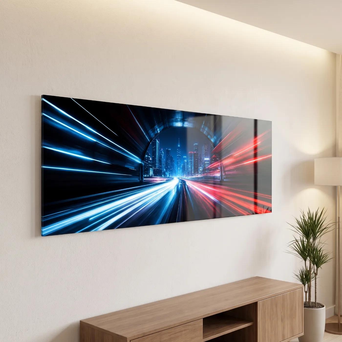 Night City Speed Light Trails Skyline Tempered Glass Wall Art | Glass Wall Art