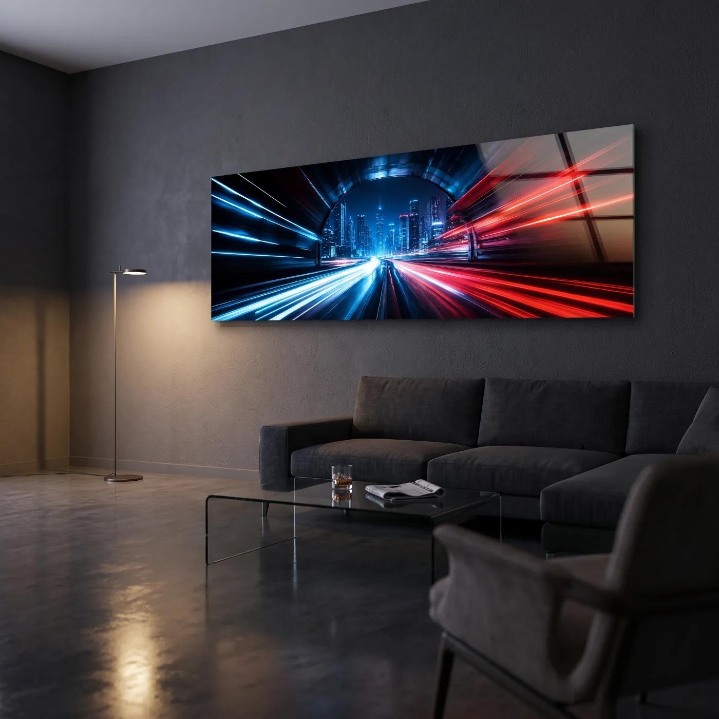 Night City Speed Light Trails Skyline Tempered Glass Wall Art | Glass Wall Art — 2