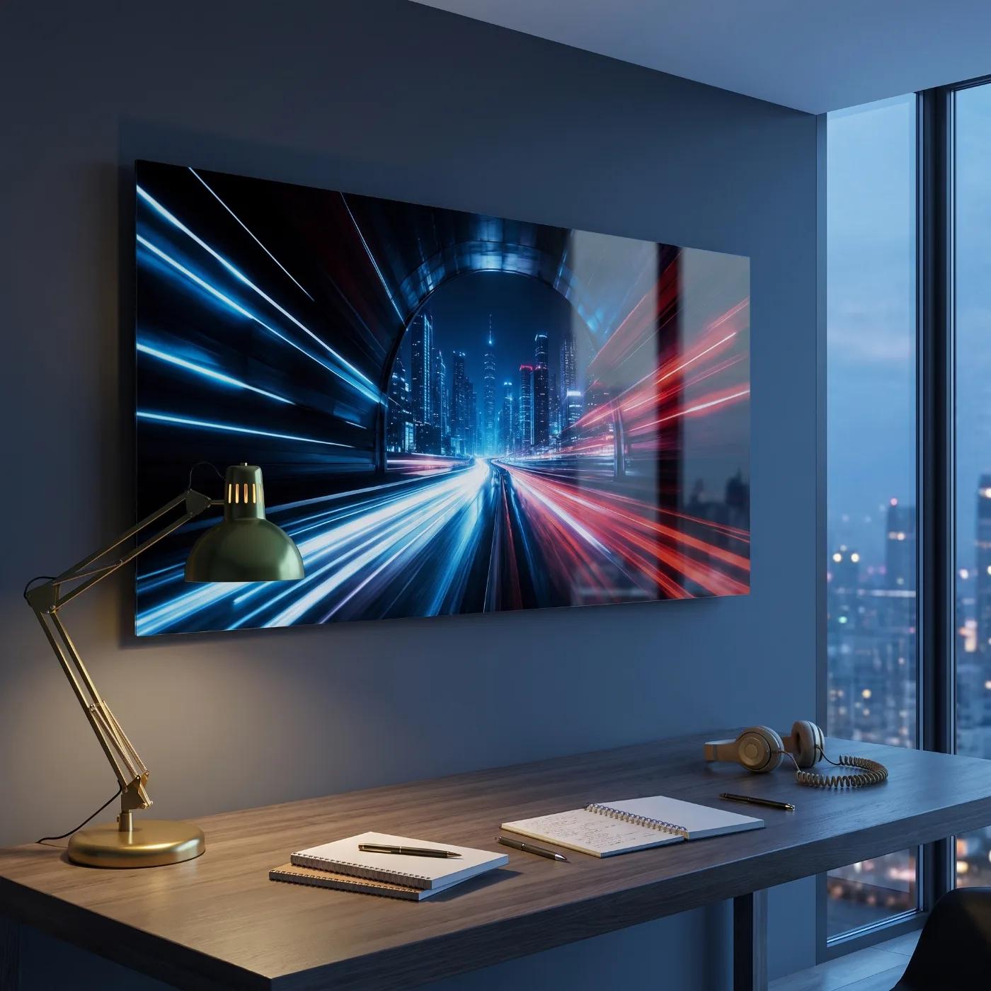 Night City Speed Light Trails Skyline Tempered Glass Wall Art | Glass Wall Art — 3