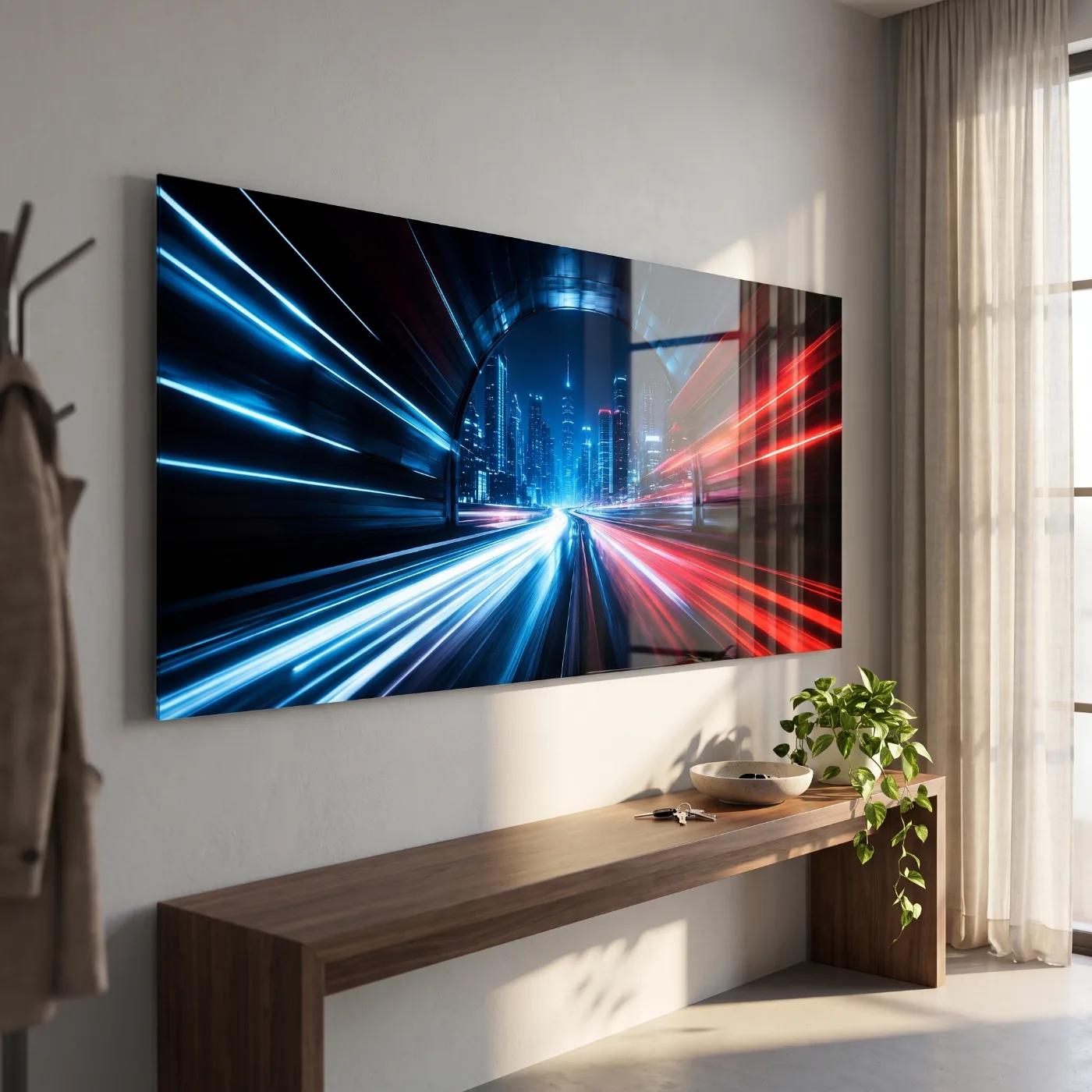 Night City Speed Light Trails Skyline Tempered Glass Wall Art | Glass Wall Art — 4