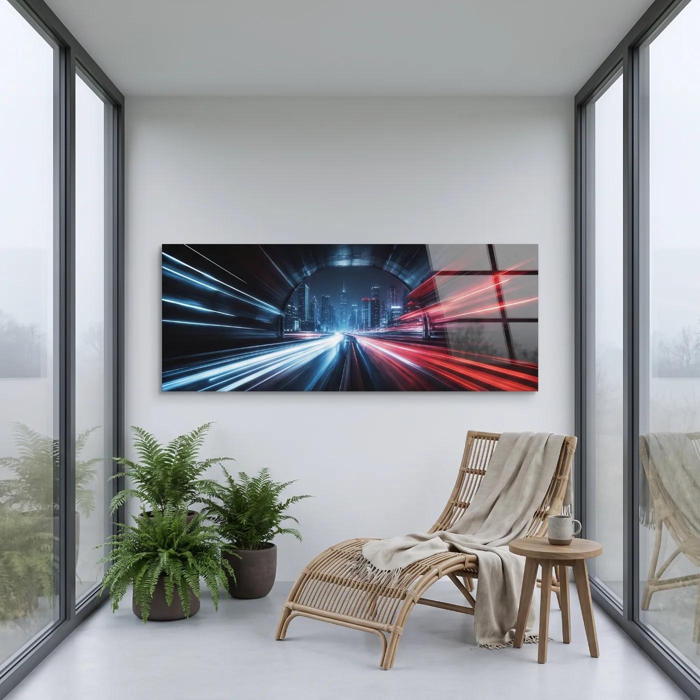 Night City Speed Light Trails Skyline Tempered Glass Wall Art | Glass Wall Art — 5