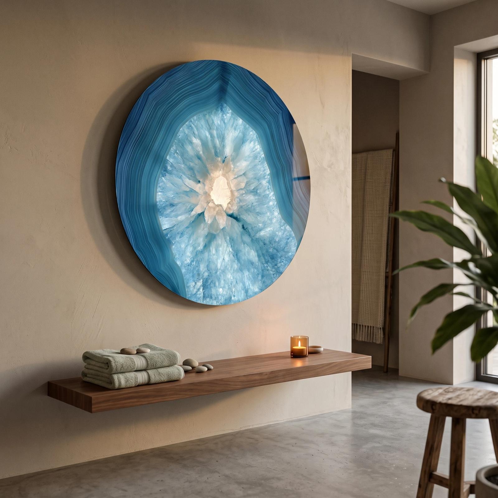 Blue Agate Geode Crystal Circle Glass Wall Art — 2