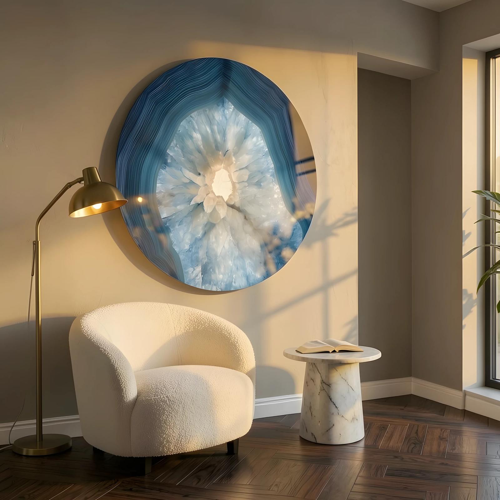 Blue Agate Geode Crystal Circle Glass Wall Art — 6