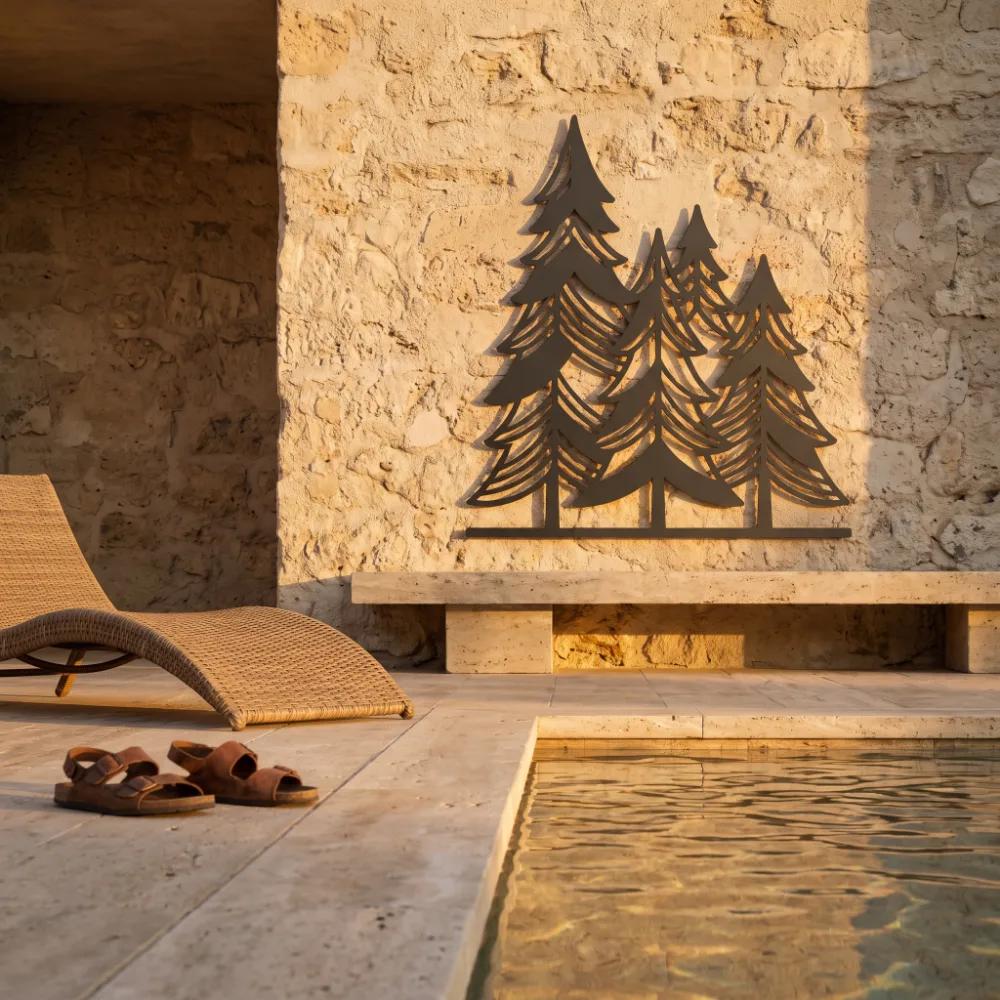 Pine Tree Metal Wall Art – Silent Timberline, Rustic Cabin Living Room Decor — 2