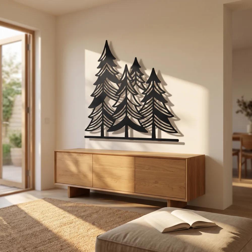 Pine Tree Metal Wall Art – Silent Timberline, Rustic Cabin Living Room Decor — 4