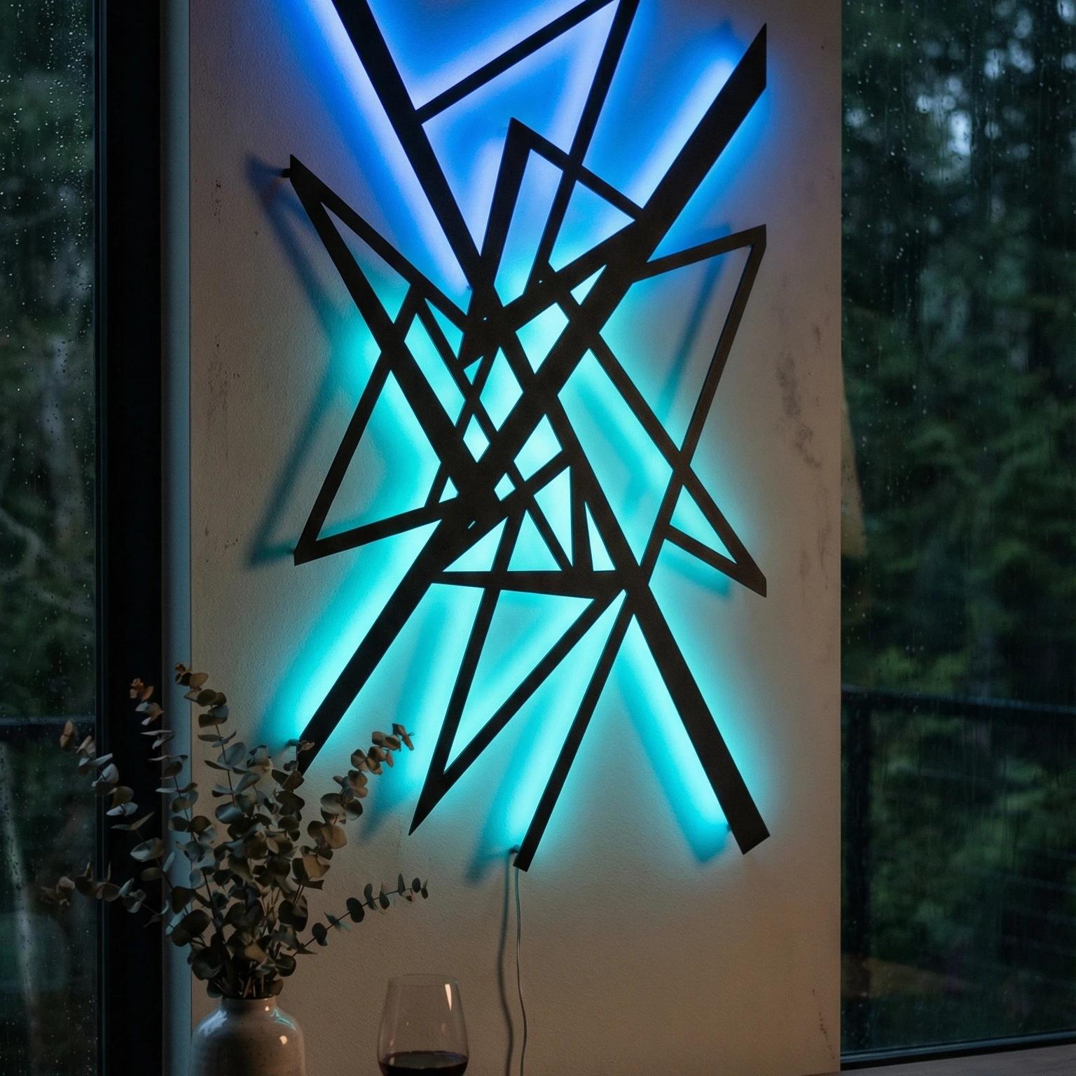 Abstract Geometric Metal Wall Art – Fractured Geometry, Modern Living Room Decor