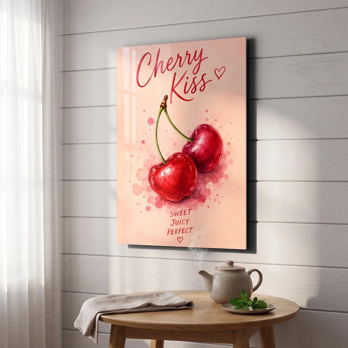 Cherry Watercolor Wall Art Romantic Kitchen Decor | Glass Wall Art — 2