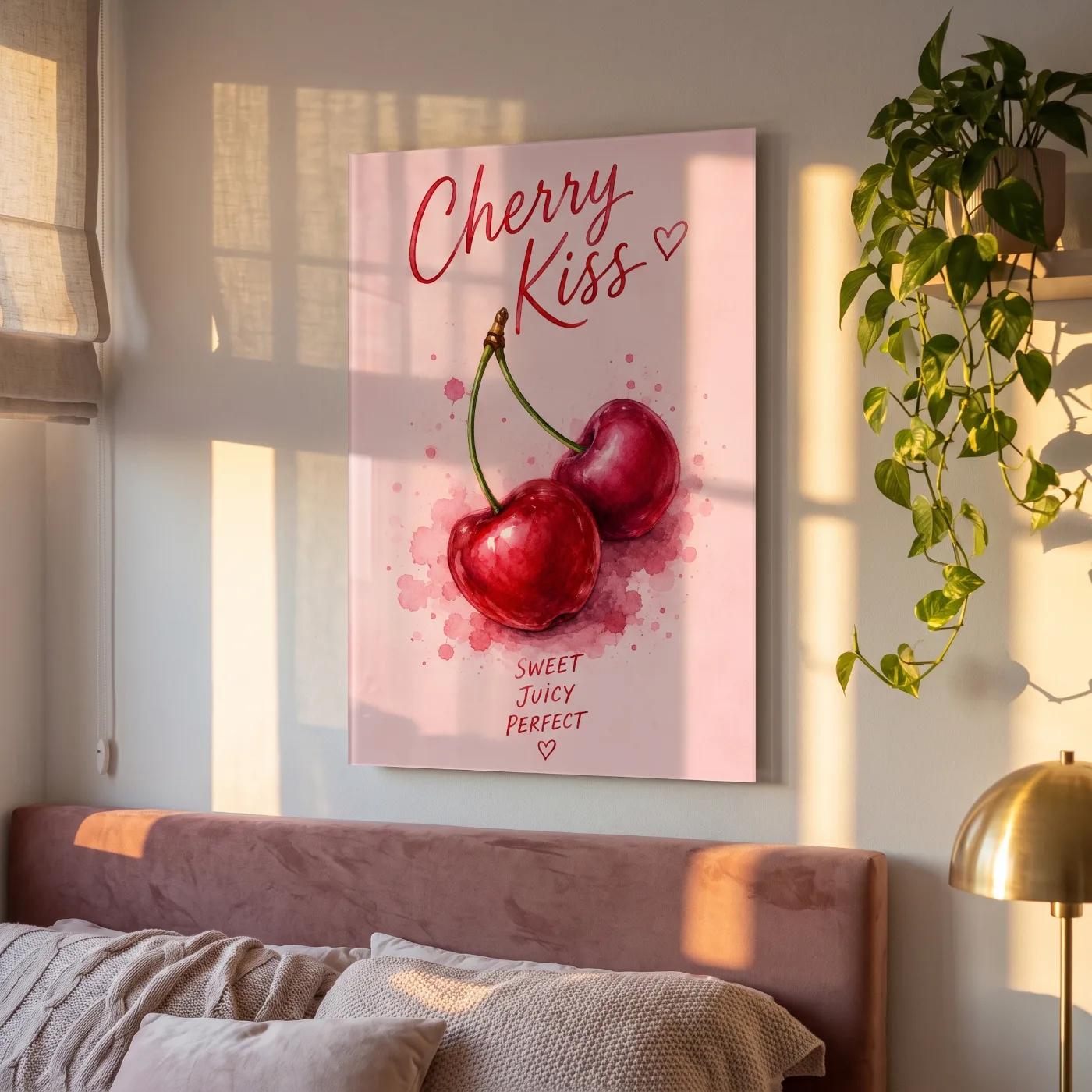 Cherry Watercolor Wall Art Romantic Kitchen Decor | Glass Wall Art — 3