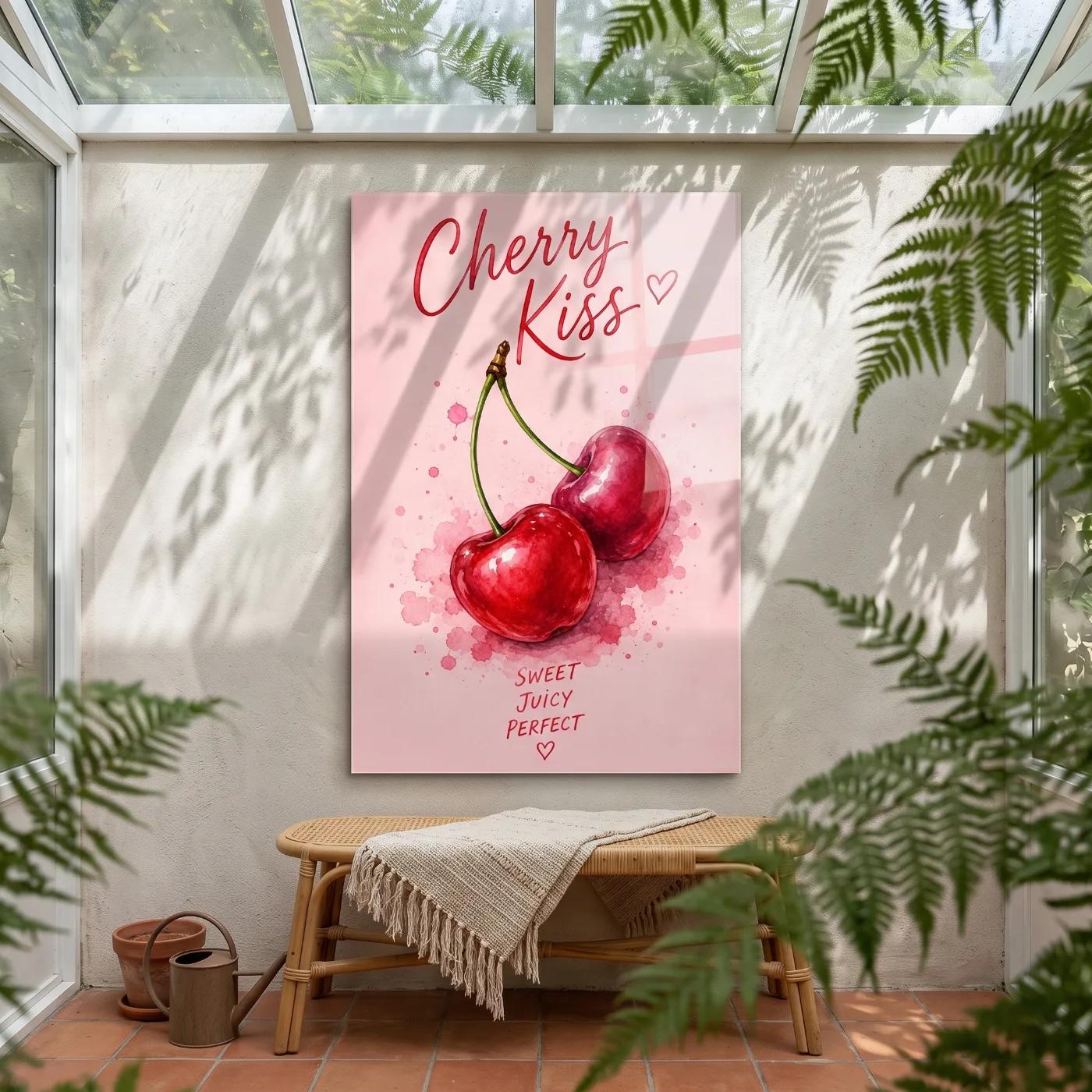 Cherry Watercolor Wall Art Romantic Kitchen Decor | Glass Wall Art — 4