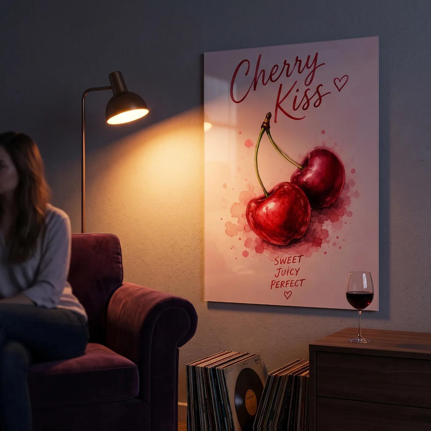 Cherry Watercolor Wall Art Romantic Kitchen Decor | Glass Wall Art — 5
