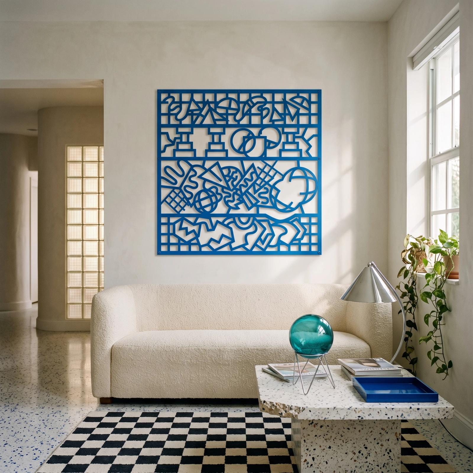 Memphis Abstract Metal Wall Art Postmodern Geometric Collage – Squiggle Sonata, Living Room Decor — 2