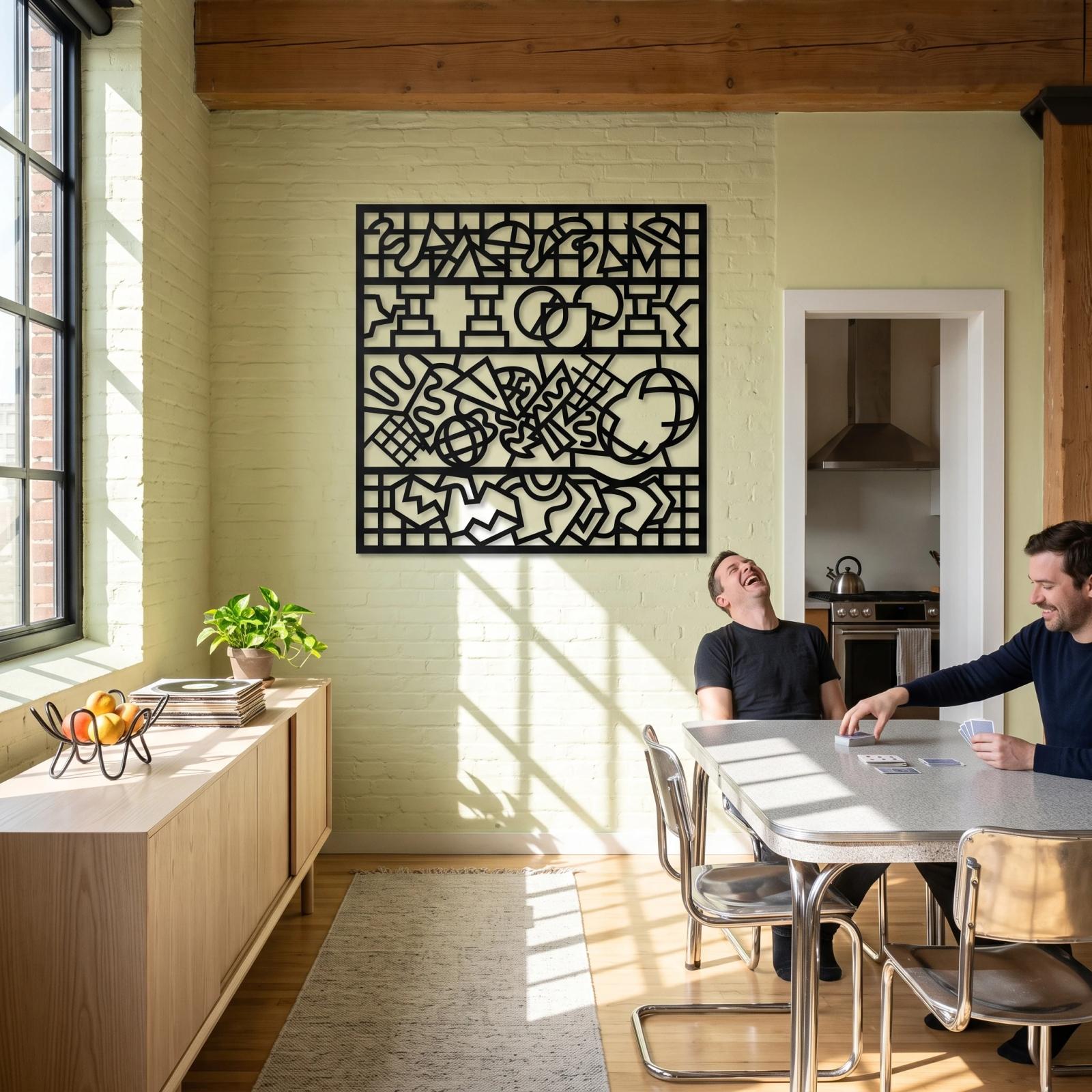 Memphis Abstract Metal Wall Art Postmodern Geometric Collage – Squiggle Sonata, Living Room Decor — 3