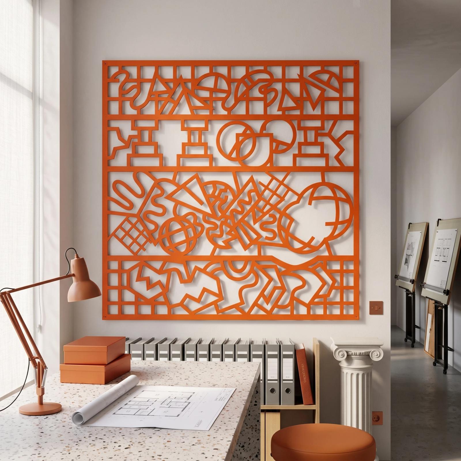 Memphis Abstract Metal Wall Art Postmodern Geometric Collage – Squiggle Sonata, Living Room Decor — 4