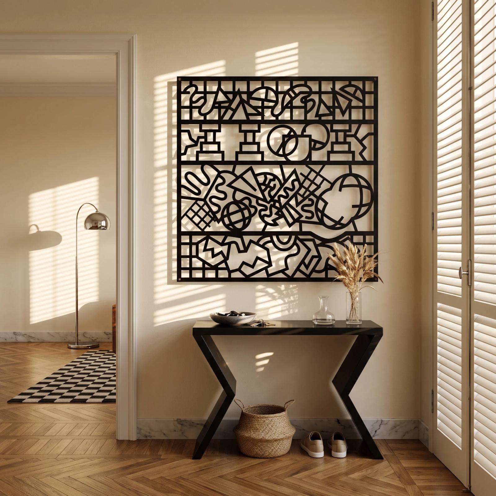 Memphis Abstract Metal Wall Art Postmodern Geometric Collage – Squiggle Sonata, Living Room Decor