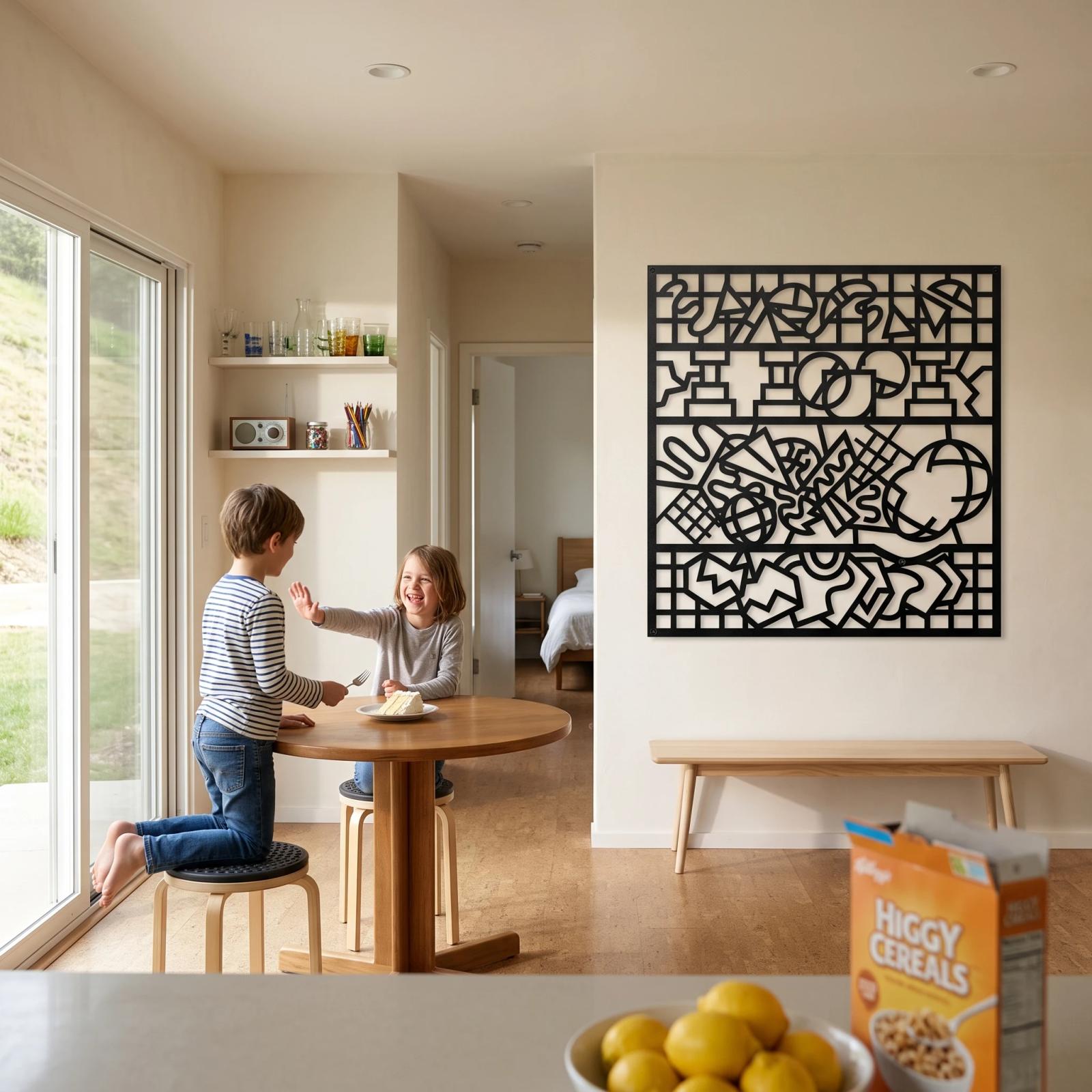 Memphis Abstract Metal Wall Art Postmodern Geometric Collage – Squiggle Sonata, Living Room Decor — 7