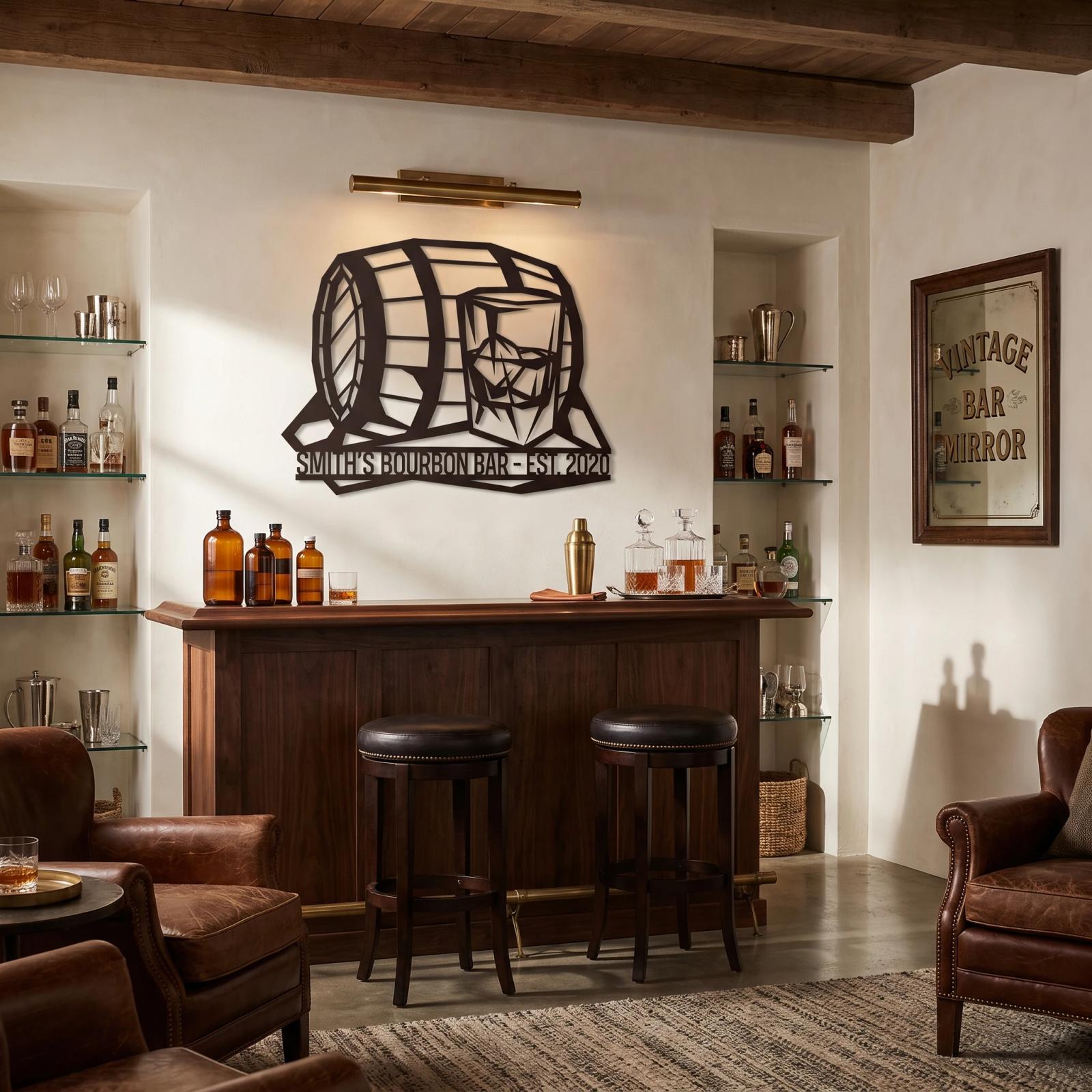 Bourbon Barrel Metal Bar Sign – Reserve Cask, Home Pub Decor For Husband