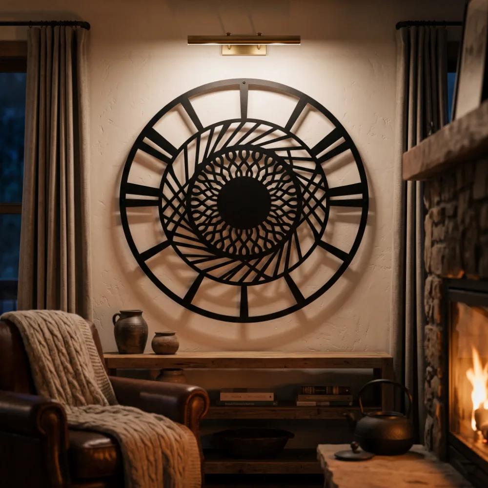 Mandala Metal Wall Art Round Geometric Decor – Solaris Coil, Living Room Statement Piece