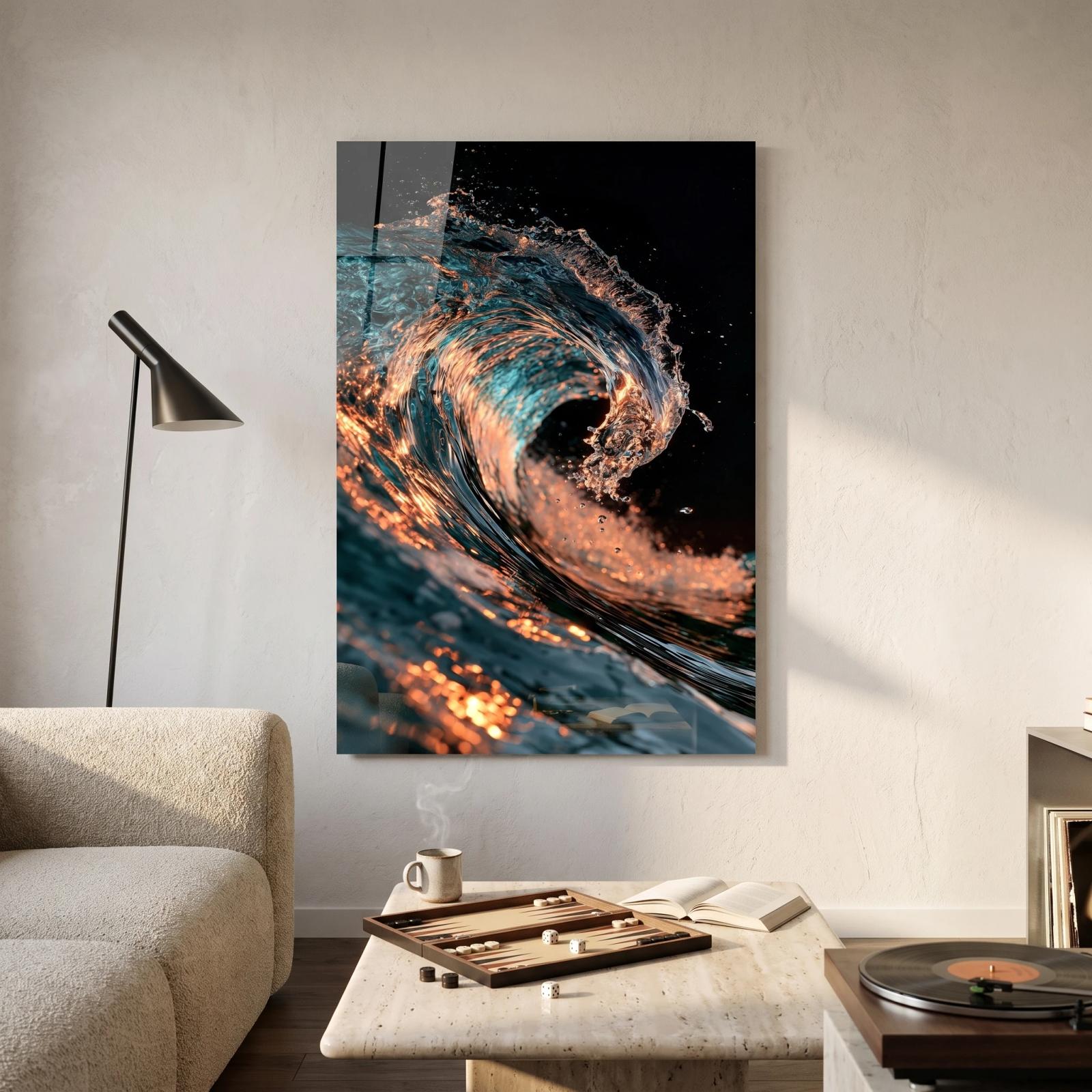 Ocean Wave Glass Wall Art Teal Copper Barrel | Glass Wall Decor