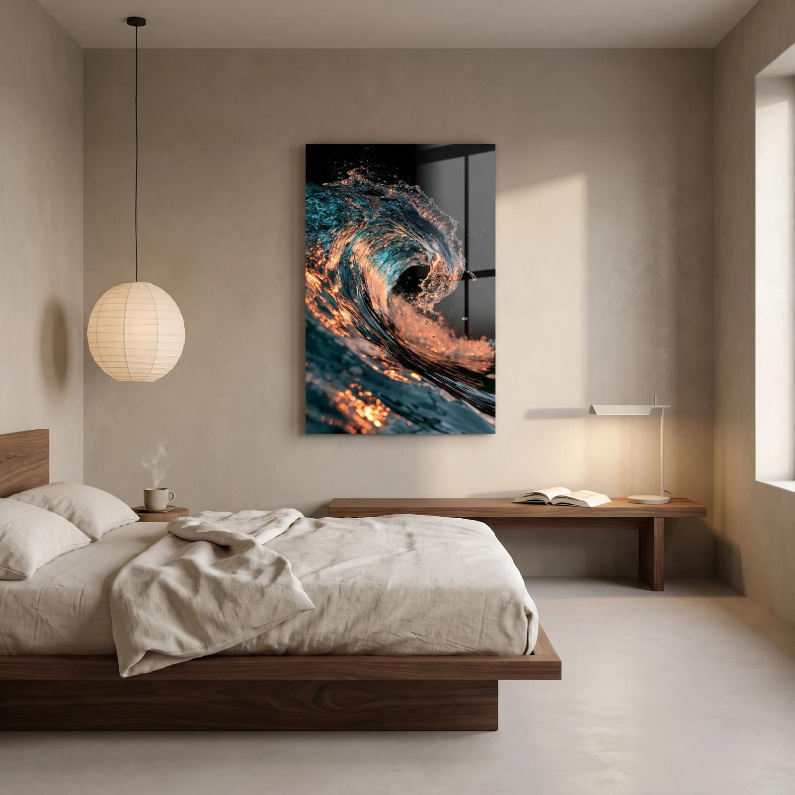Ocean Wave Glass Wall Art Teal Copper Barrel | Glass Wall Decor — 2